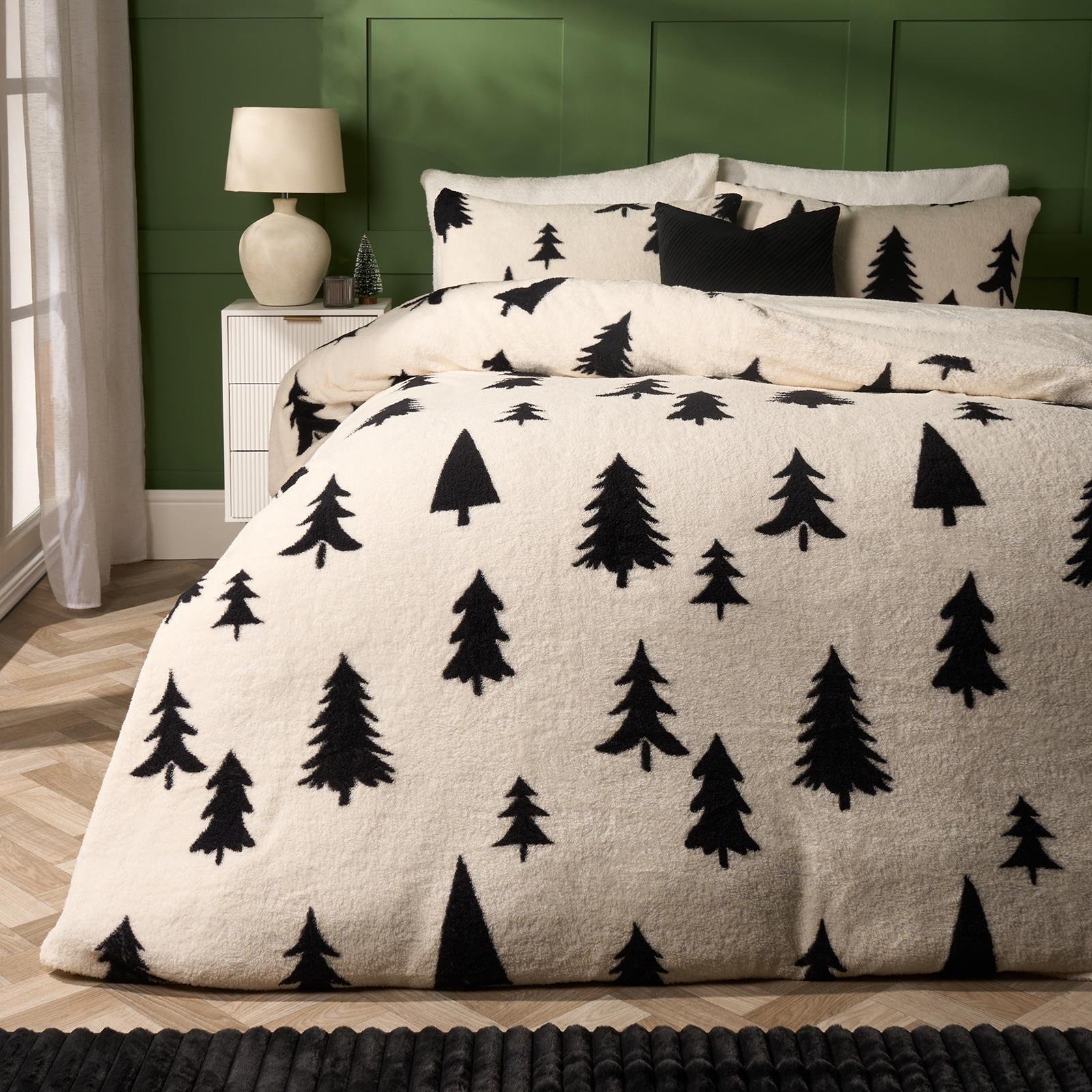 OHS Xmas Tree Teddy Fleece Bedding Set Duvet Cover Set Cream - Double