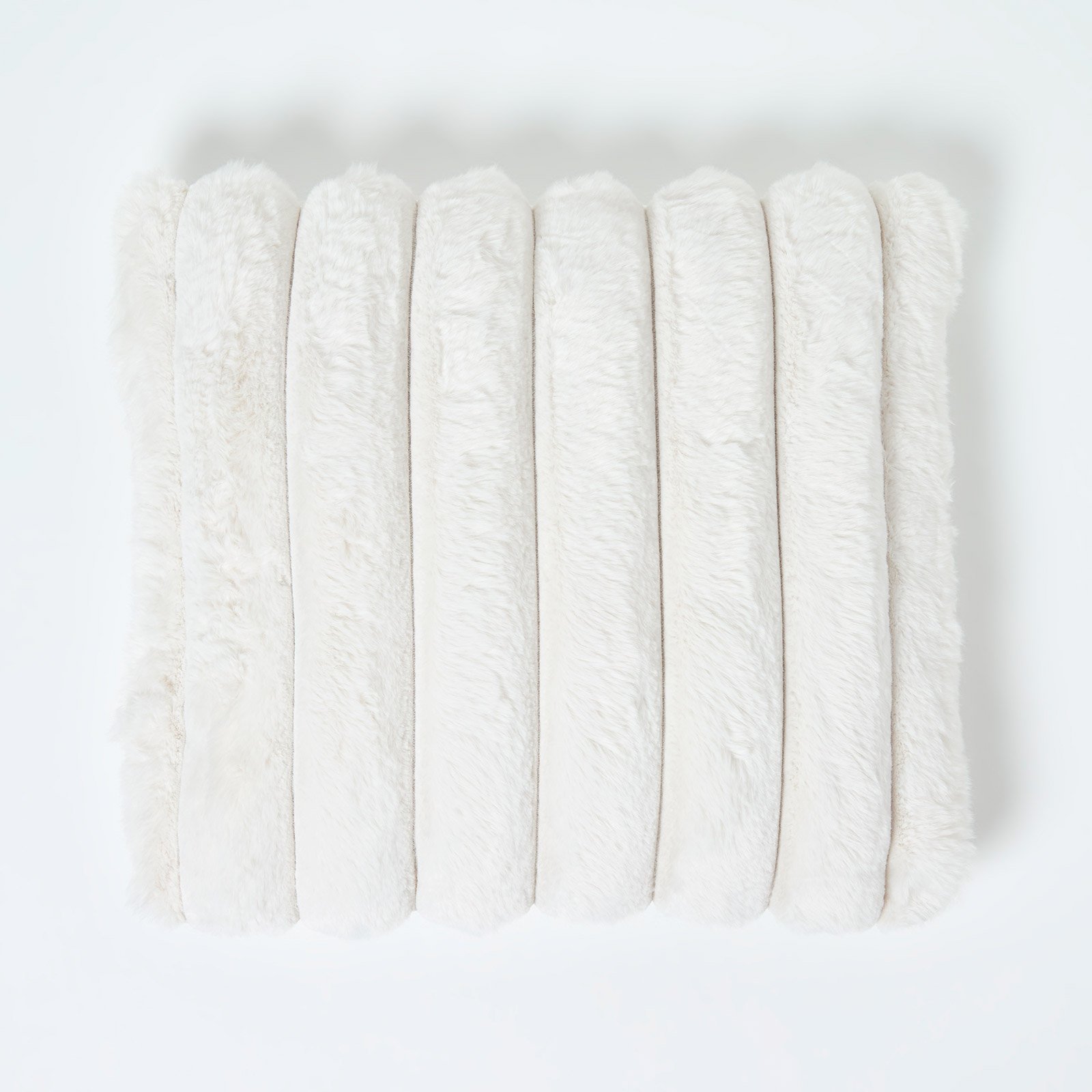 Homescapes Faux Fur Ribbed Cushion – Cream