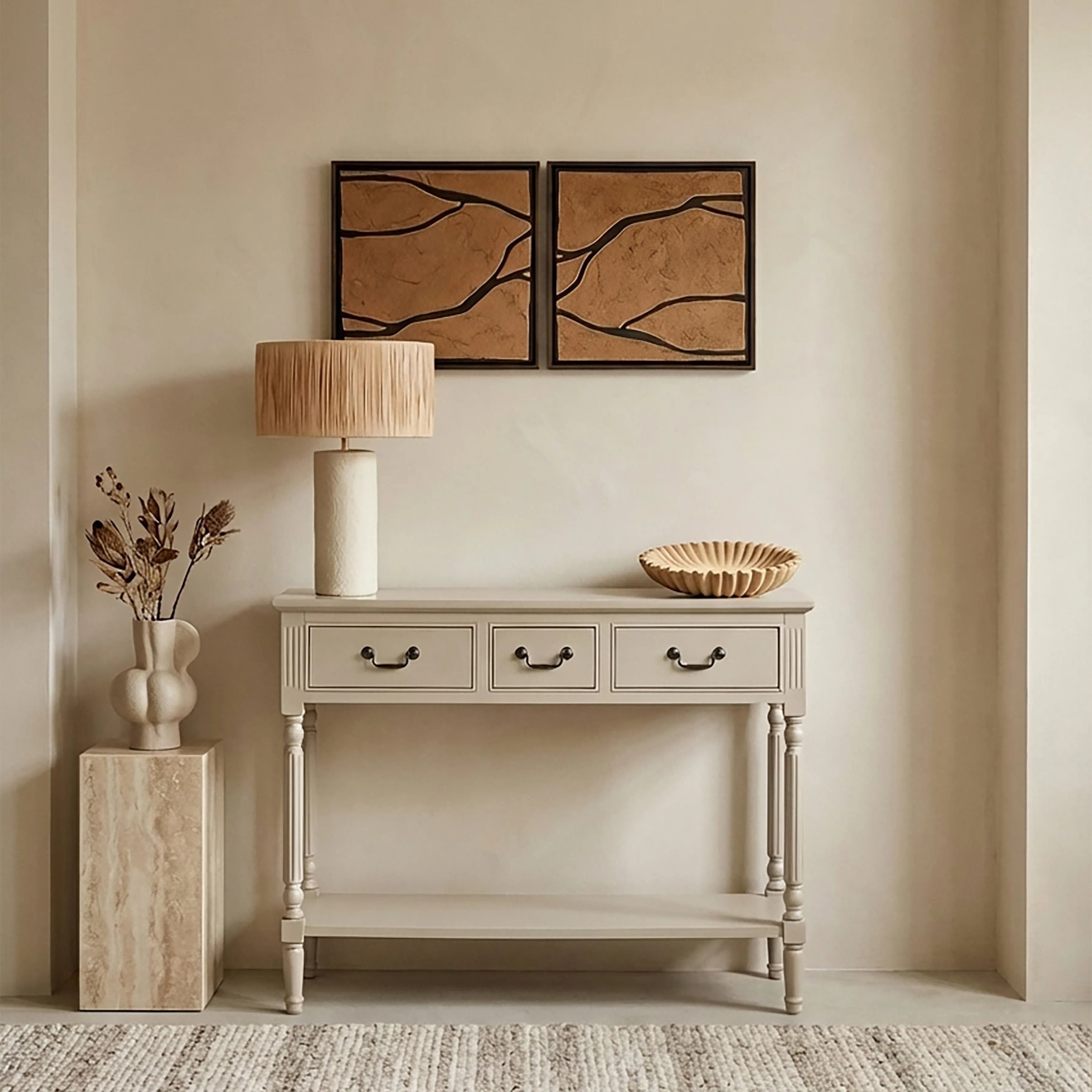 Orsina Heritage 3 Drawer Wooden Console Table – Grey