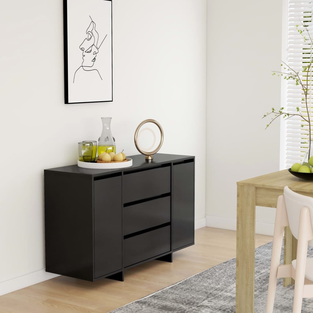 Walplus Engineered Wood 3 Drawer Sideboard - Black - 120 x 41 x 75 cm