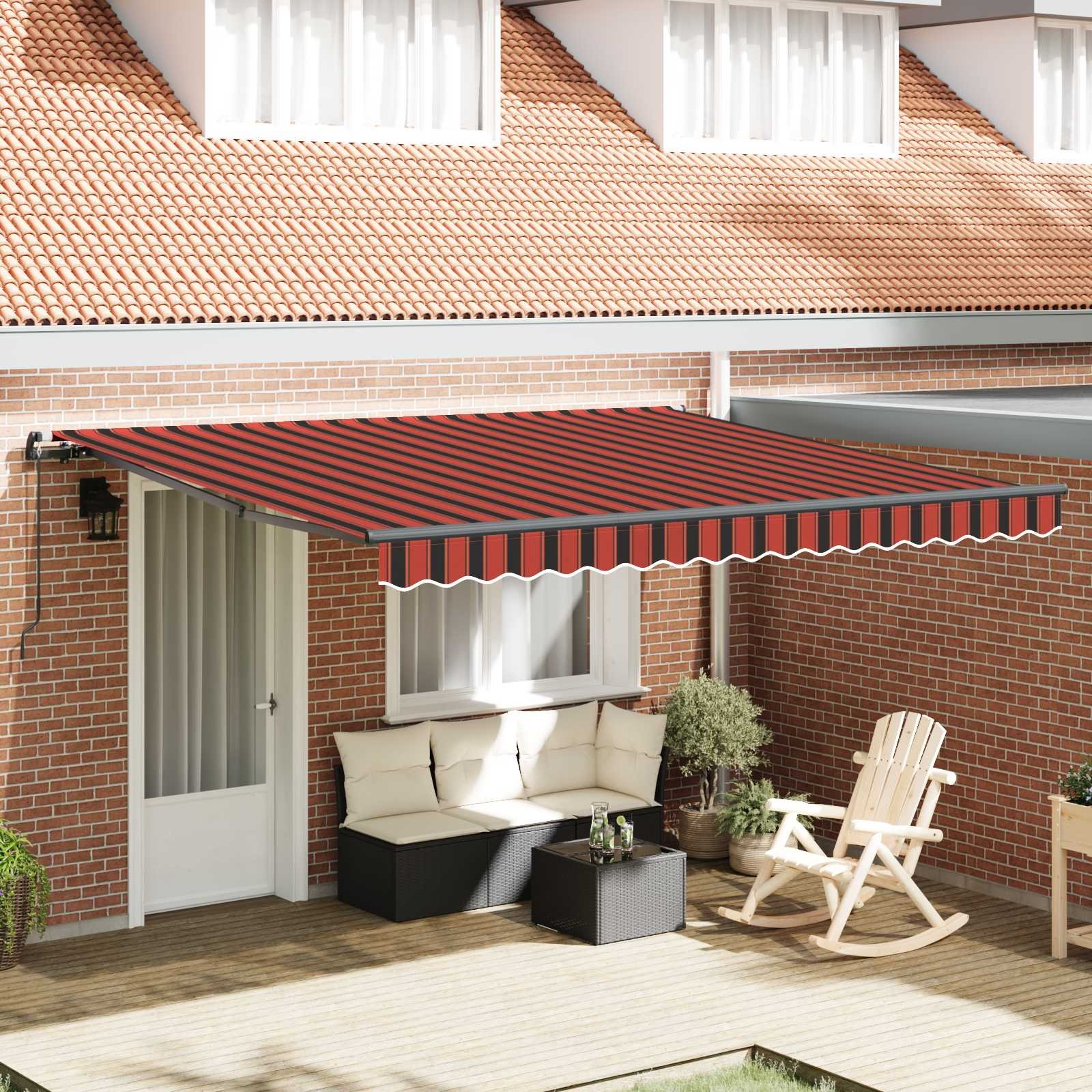 Walplus Aluminium Retractable Awning - Orange and Brown - 400 x 350 cm