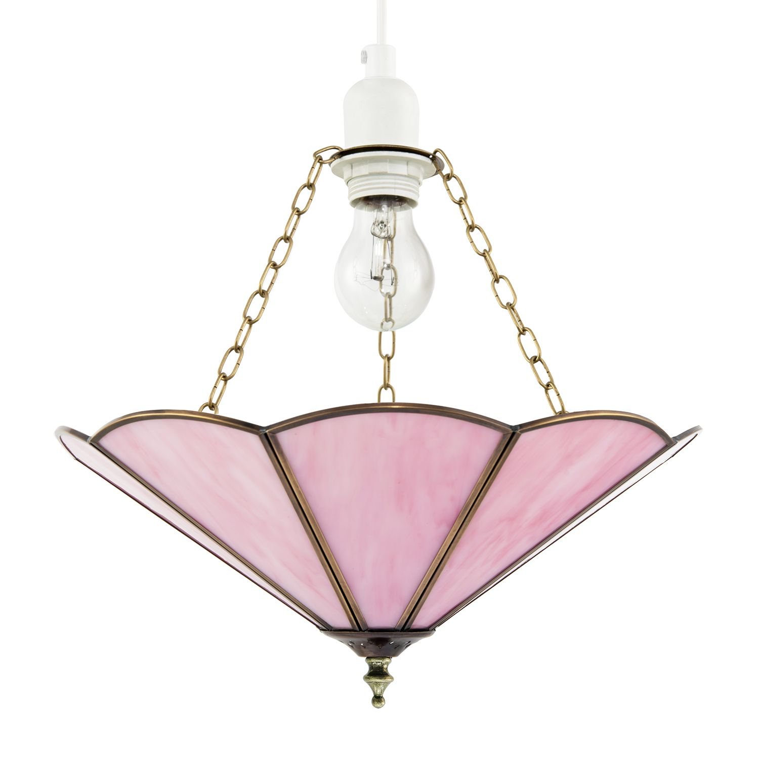 Happy Homewares Pink Coloured Tiffany Glass Easy Fit Pendant Shade - 36cm