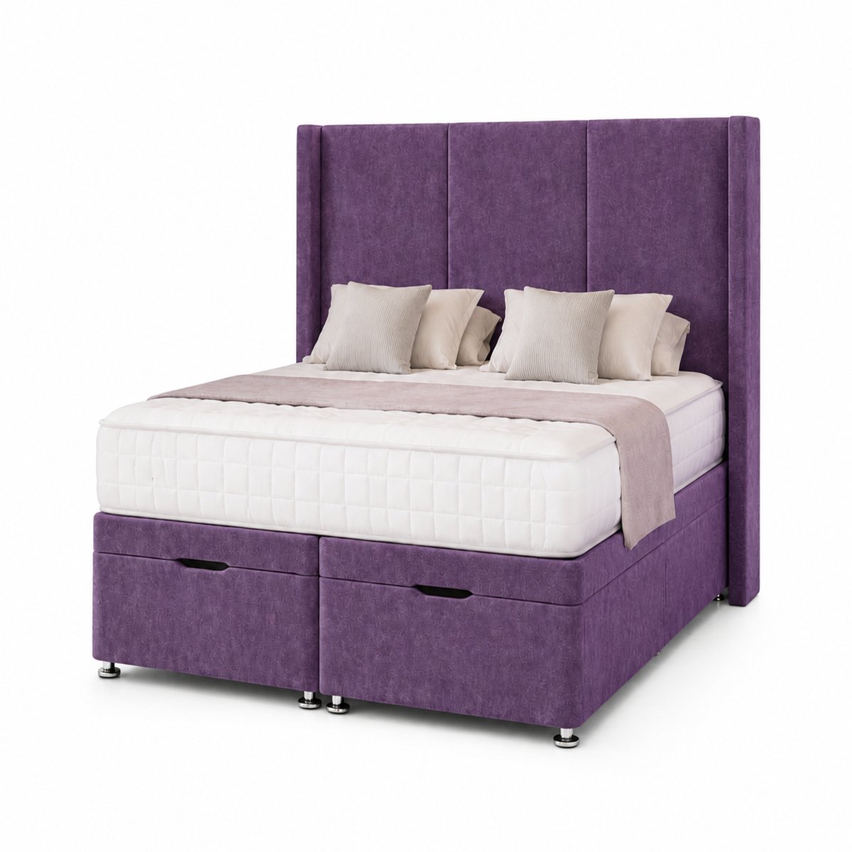 Comfy Deluxe Zane  4ft6 Double  Ottoman End Lift  Bed Set - Naples Purple