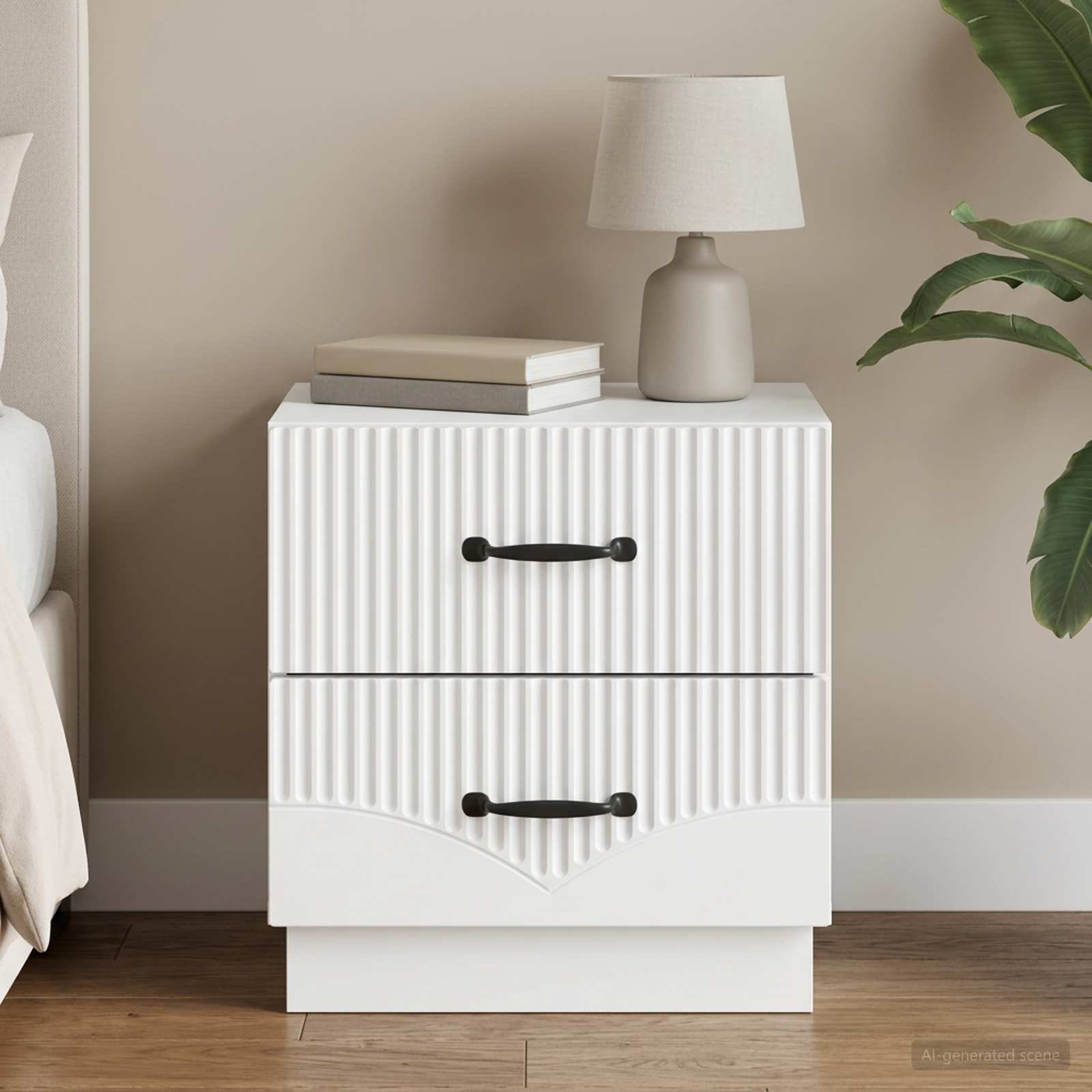 Walplus Engineered Wood Bedside Cabinet - White - 43 x 34.5 x 44.5 cm