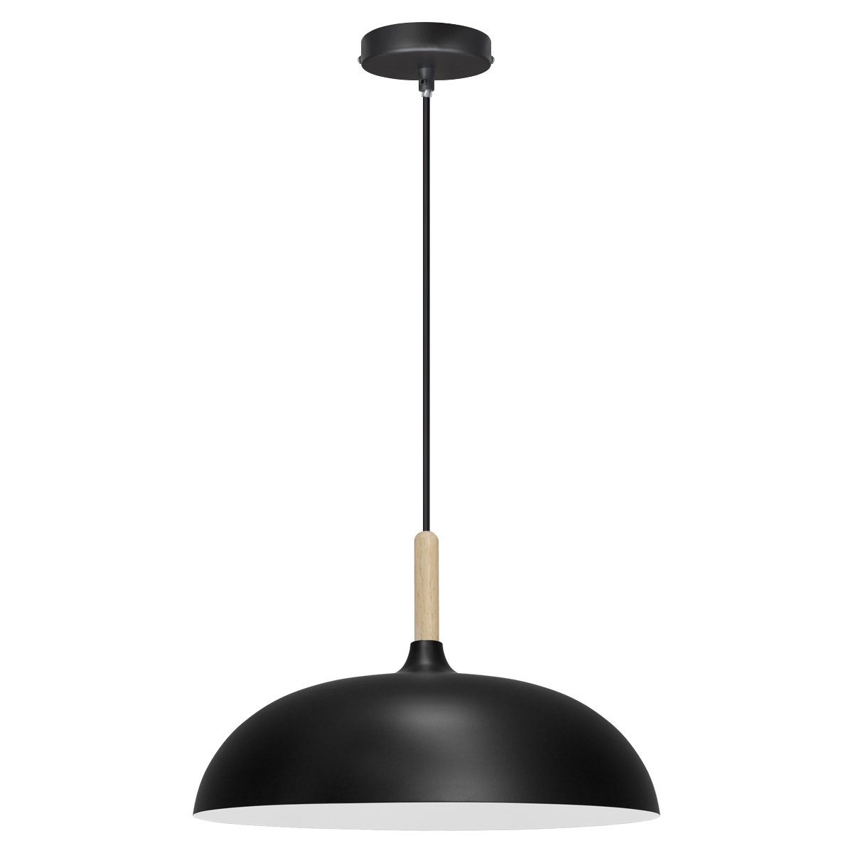 Energy Light Bulbs Wooden Fitting Metal Dome Ceiling Pendant Light - Black