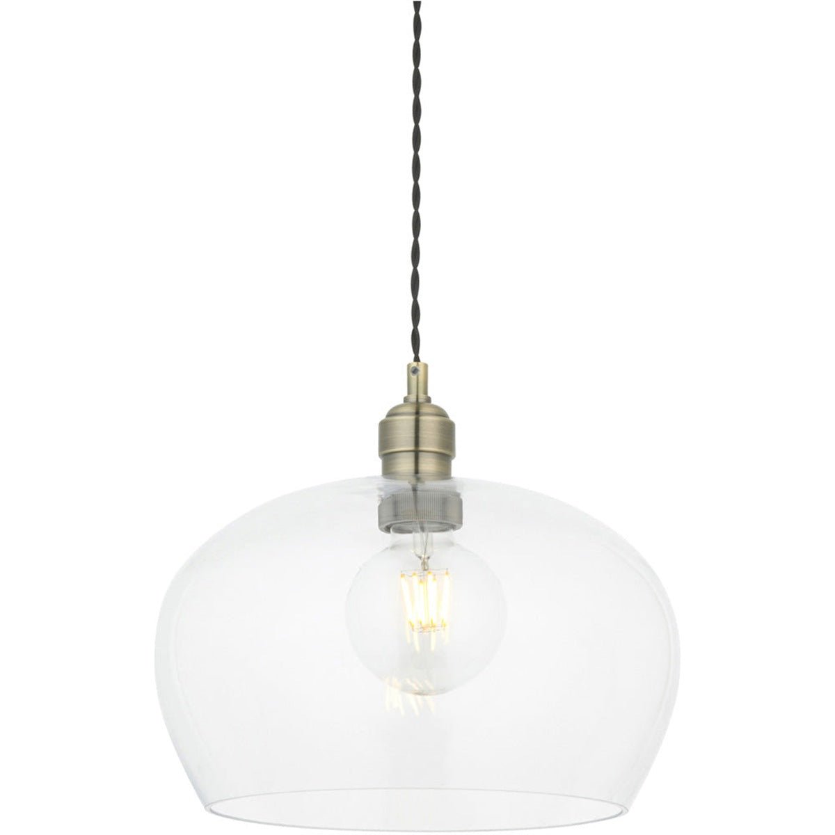 Loops Direct Steel and Glass Hanging Ceiling Pendant Light - Antique Brass
