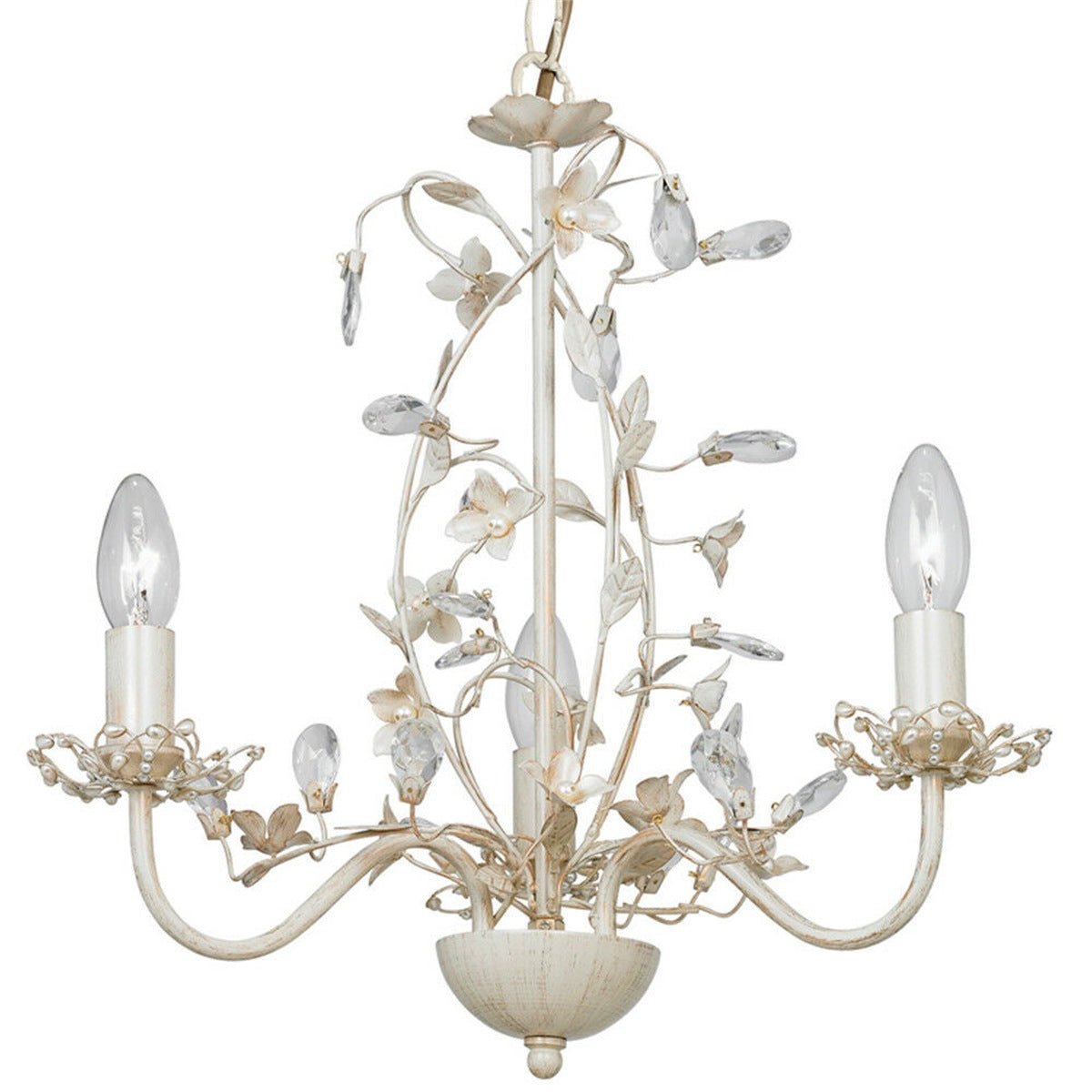 Loops Direct Steel and Acrylic 3-Light Ceiling Chandelier - Cream Brushed Gold
