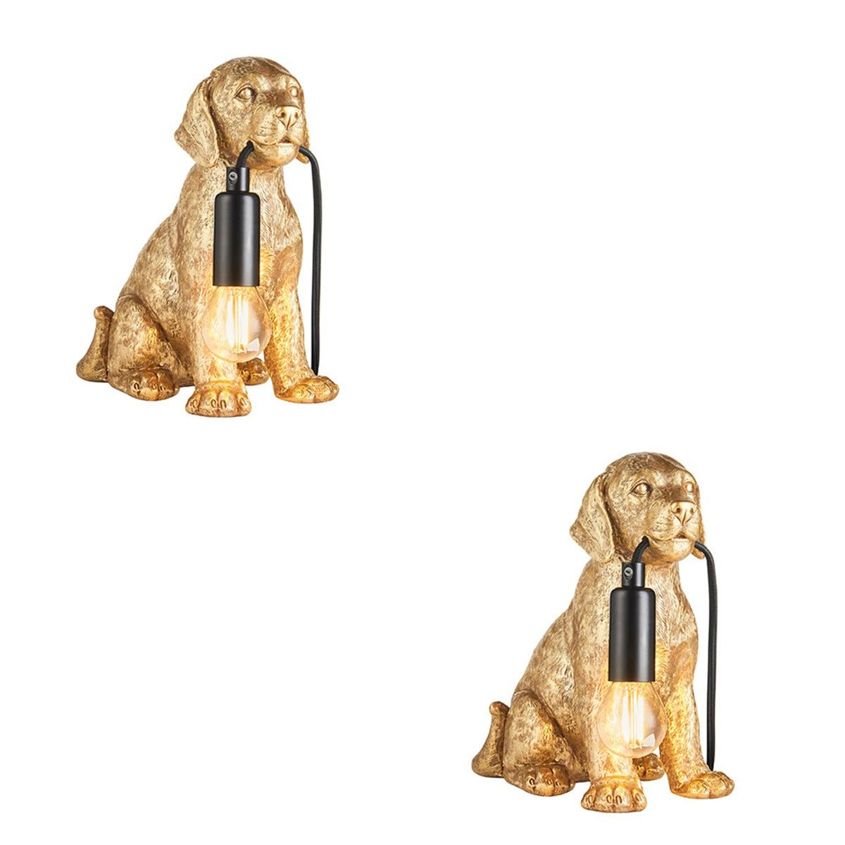 Loops Direct Pack of 2 Resin Table Lamp - Vintage Gold Labrador Puppy