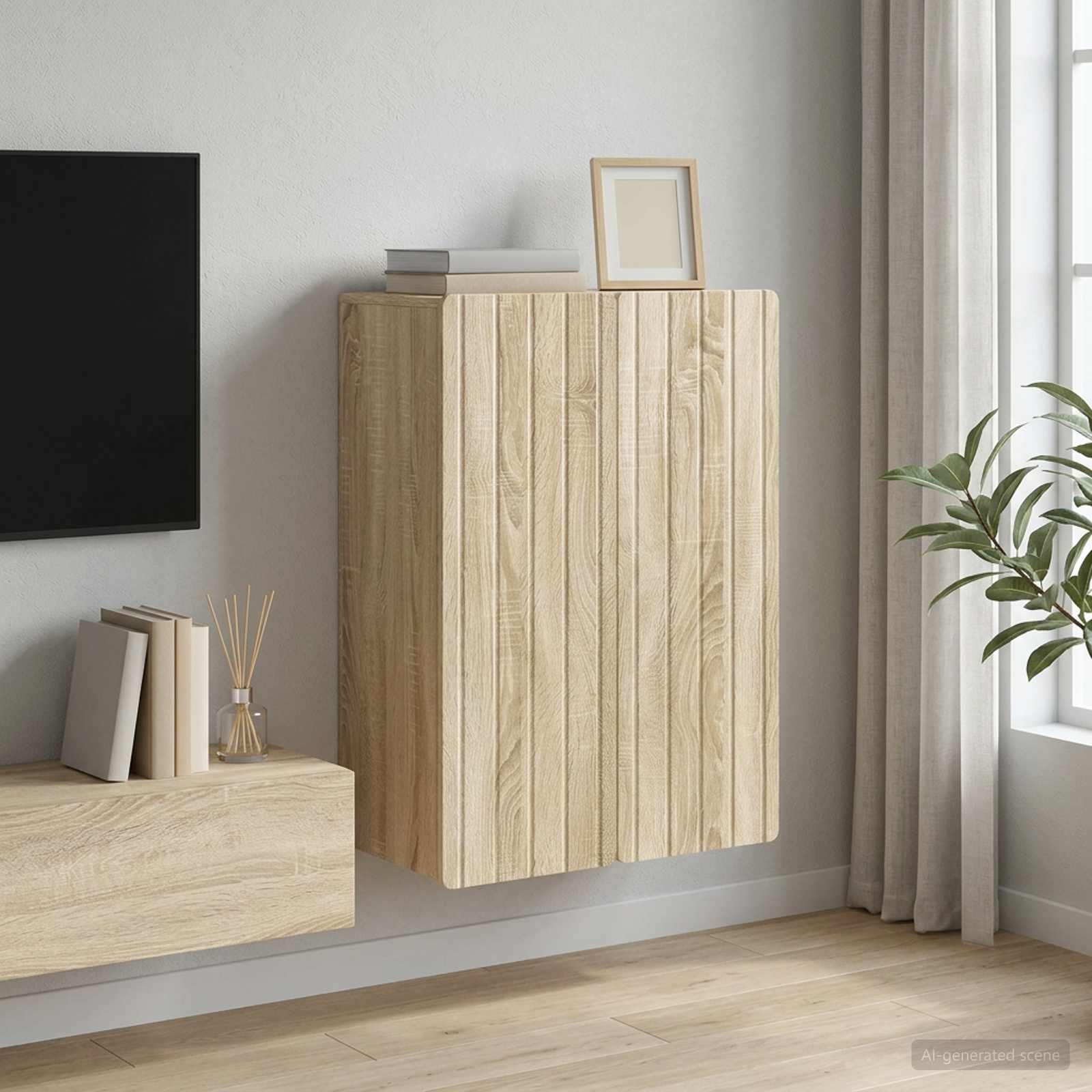 Walplus 2 Door Engineered Wood Wall Cabinet - Brown - 66 x 34.5 x 92 cm
