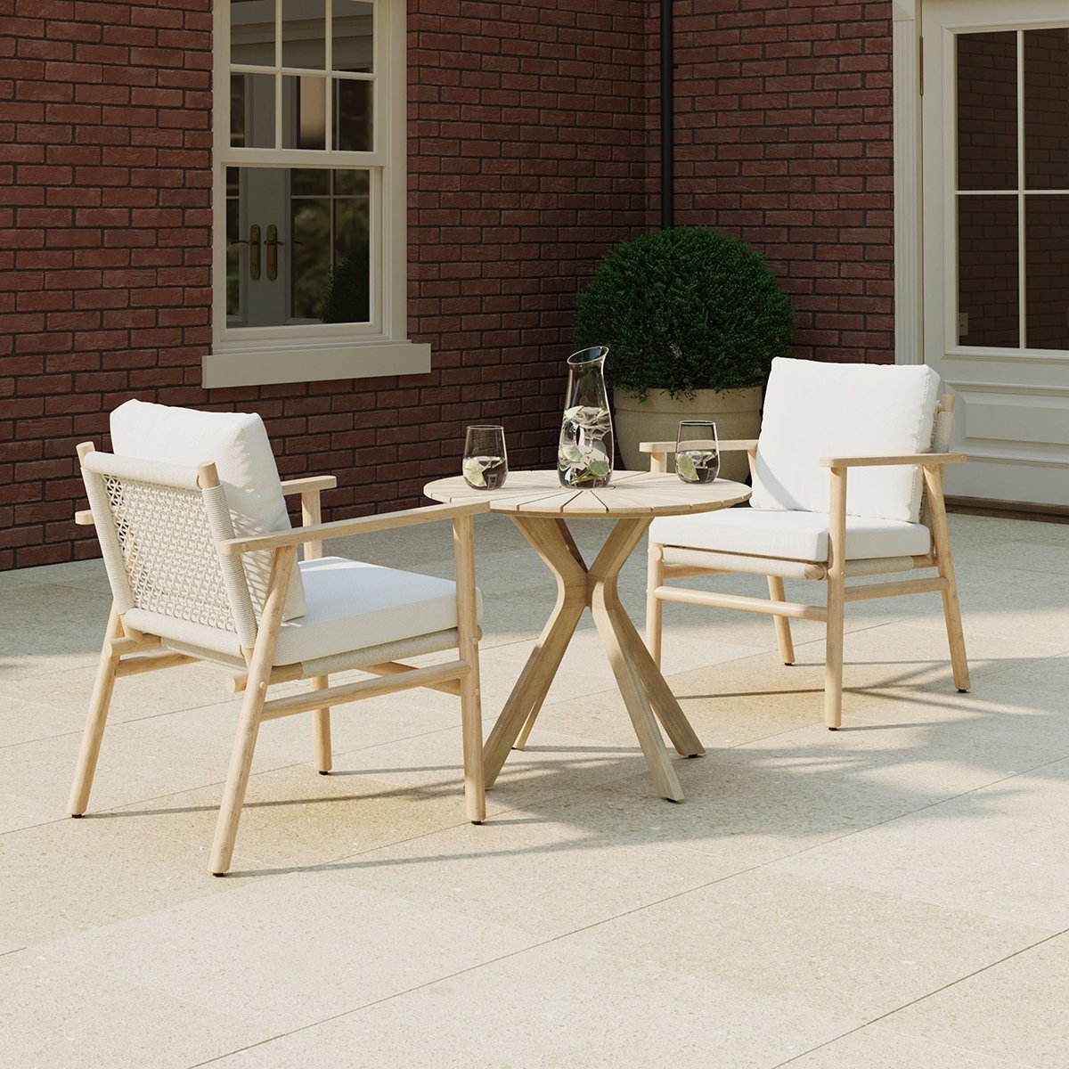 Charles Bentley Delgada Acacia and Weave Bistro Set - Beige