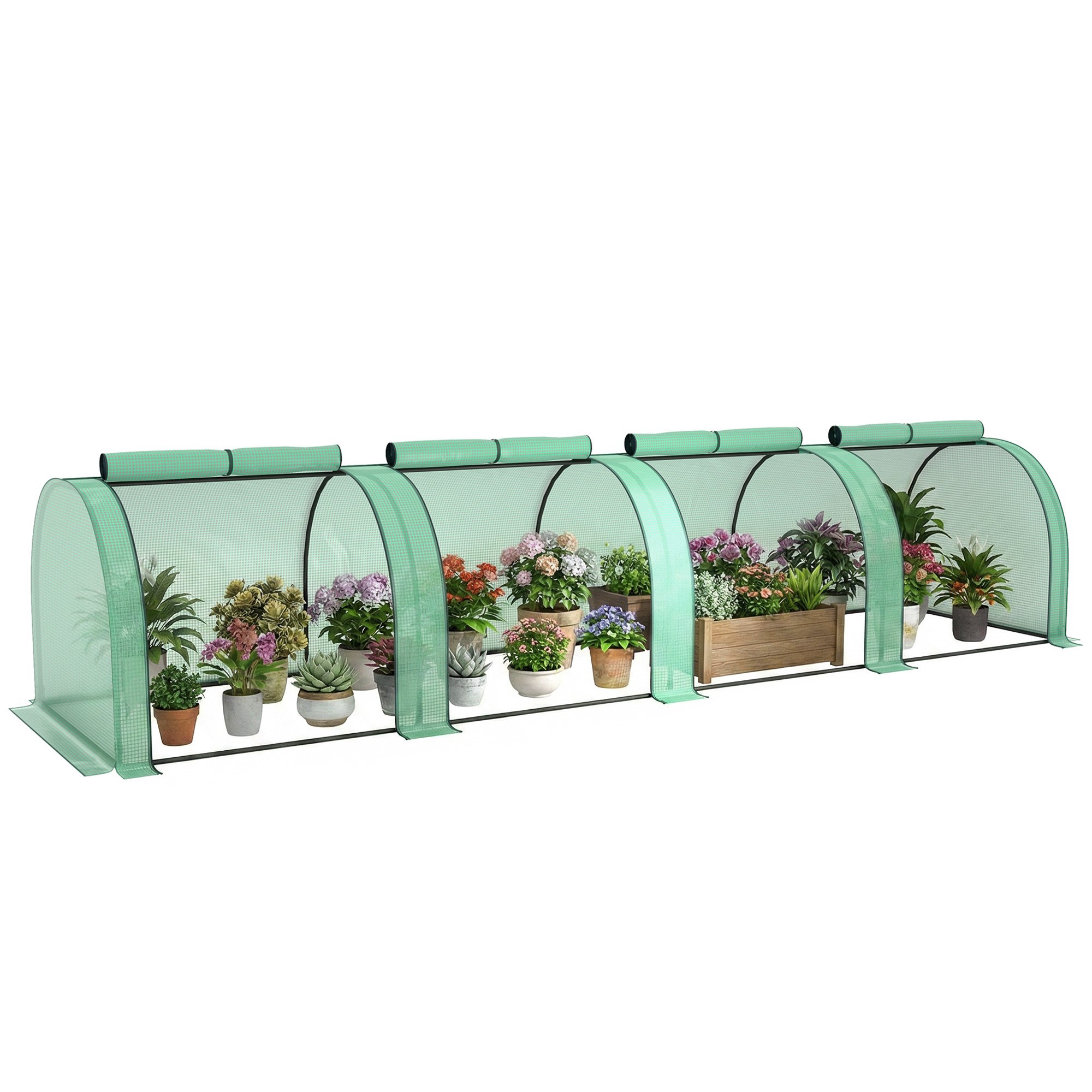 Outsunny PE Tunnel Greenhouse with Zipper Doors – Green