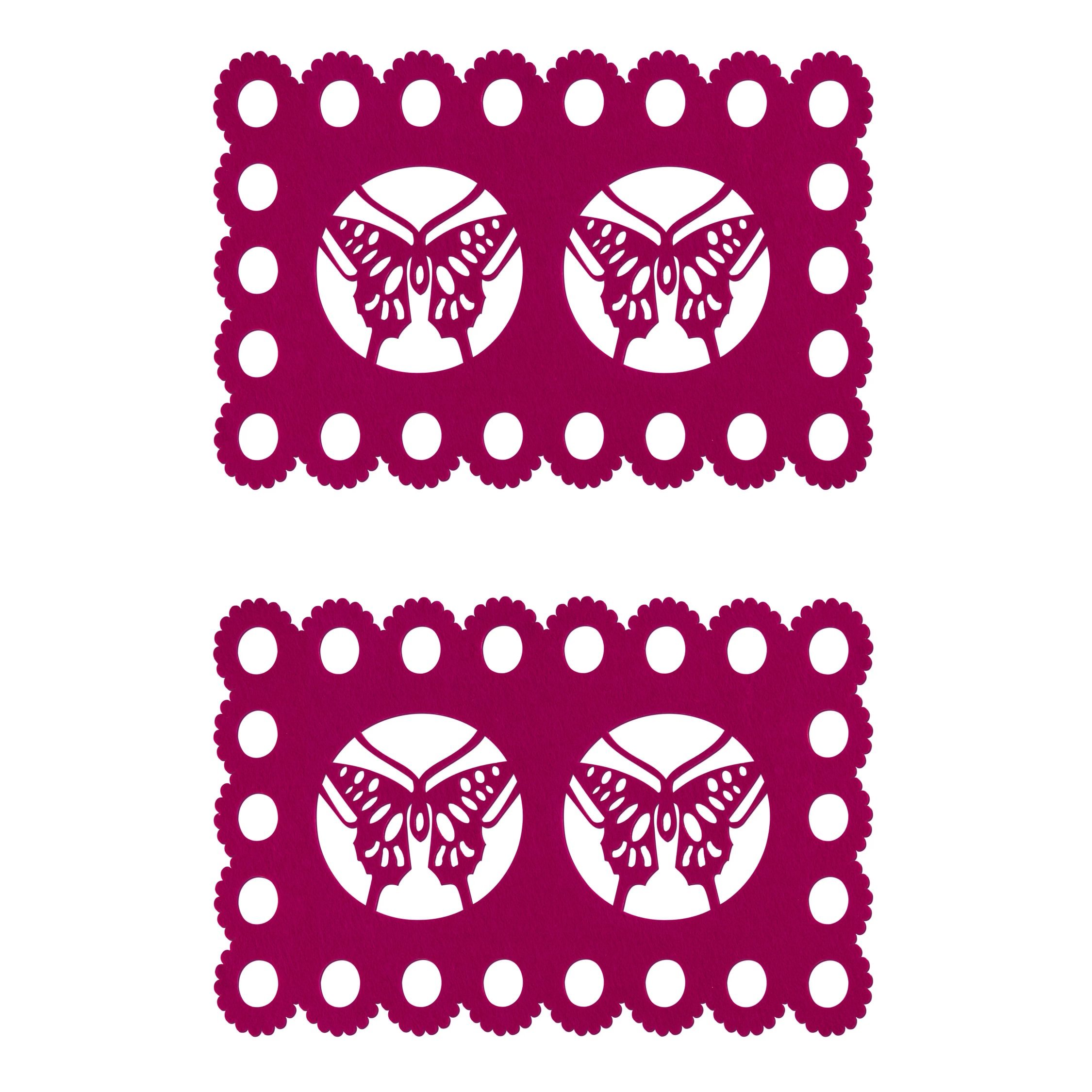 Orsina Felt Set Of 2 Butterfly Design Placemats - Hot Pink
