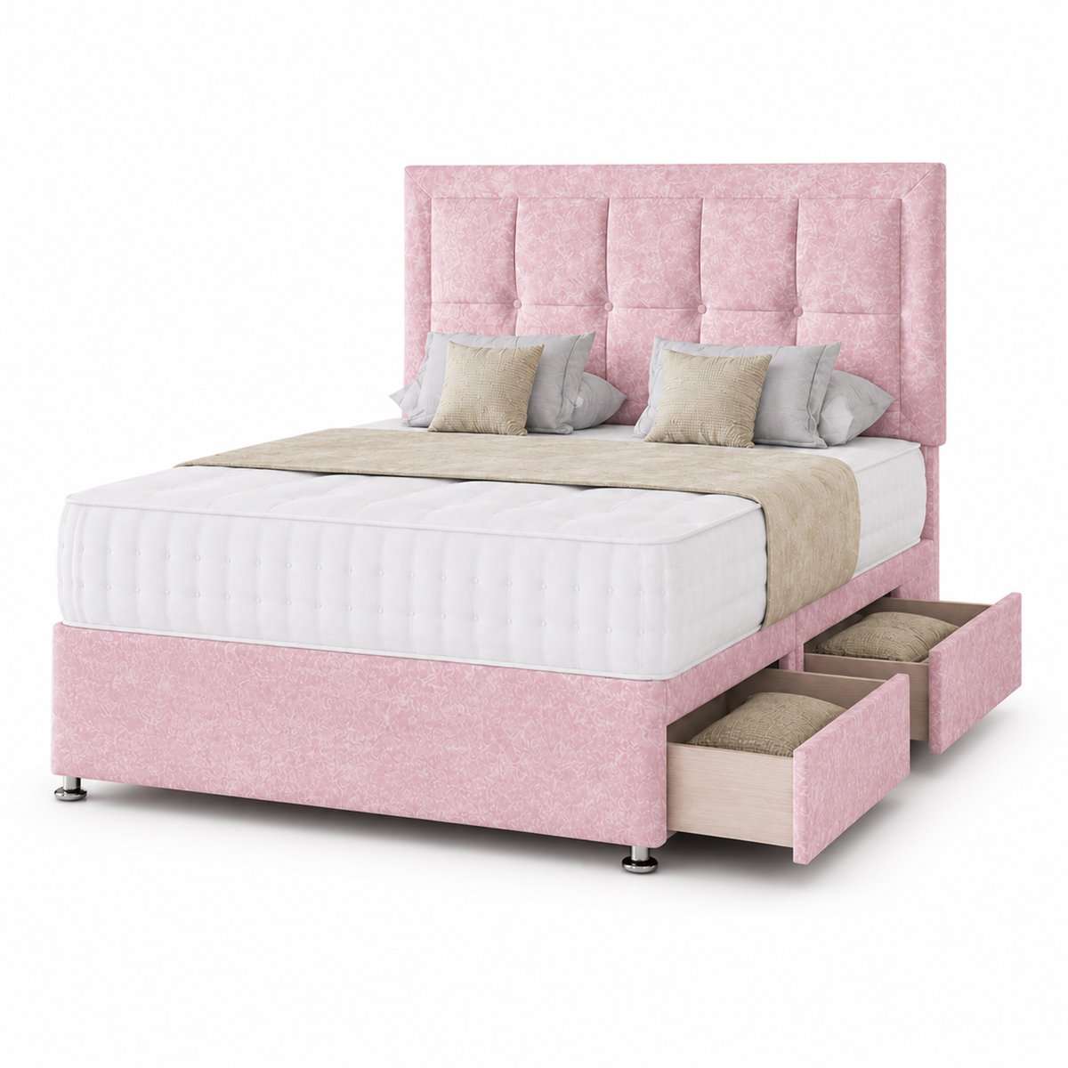 Comfy Deluxe 2ft6 Small Single 2‑Drawer Crushed Velvet Divan Bed Set - Pink