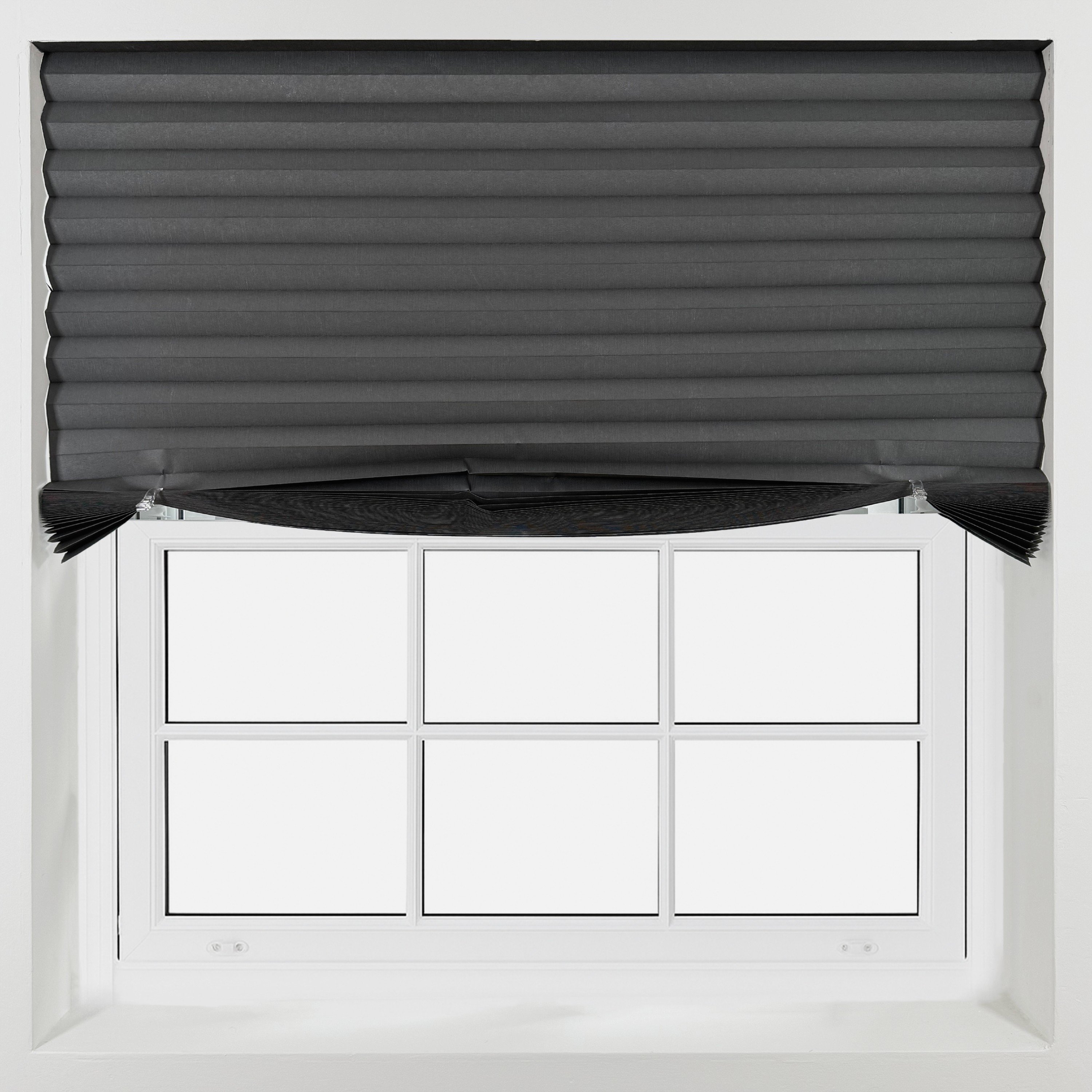 Furnished Grey No Drill Stick On Pleated Blackout Blind - 70 x 150cm