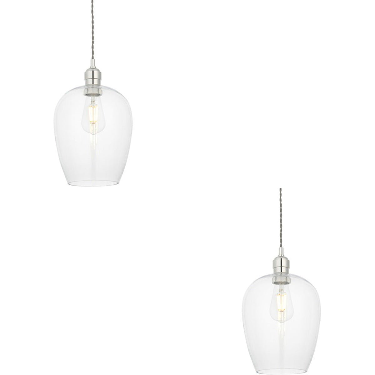 Loops Direct Set of 2 Glass Steel 10W LED Pendant Light - Bright Nickel