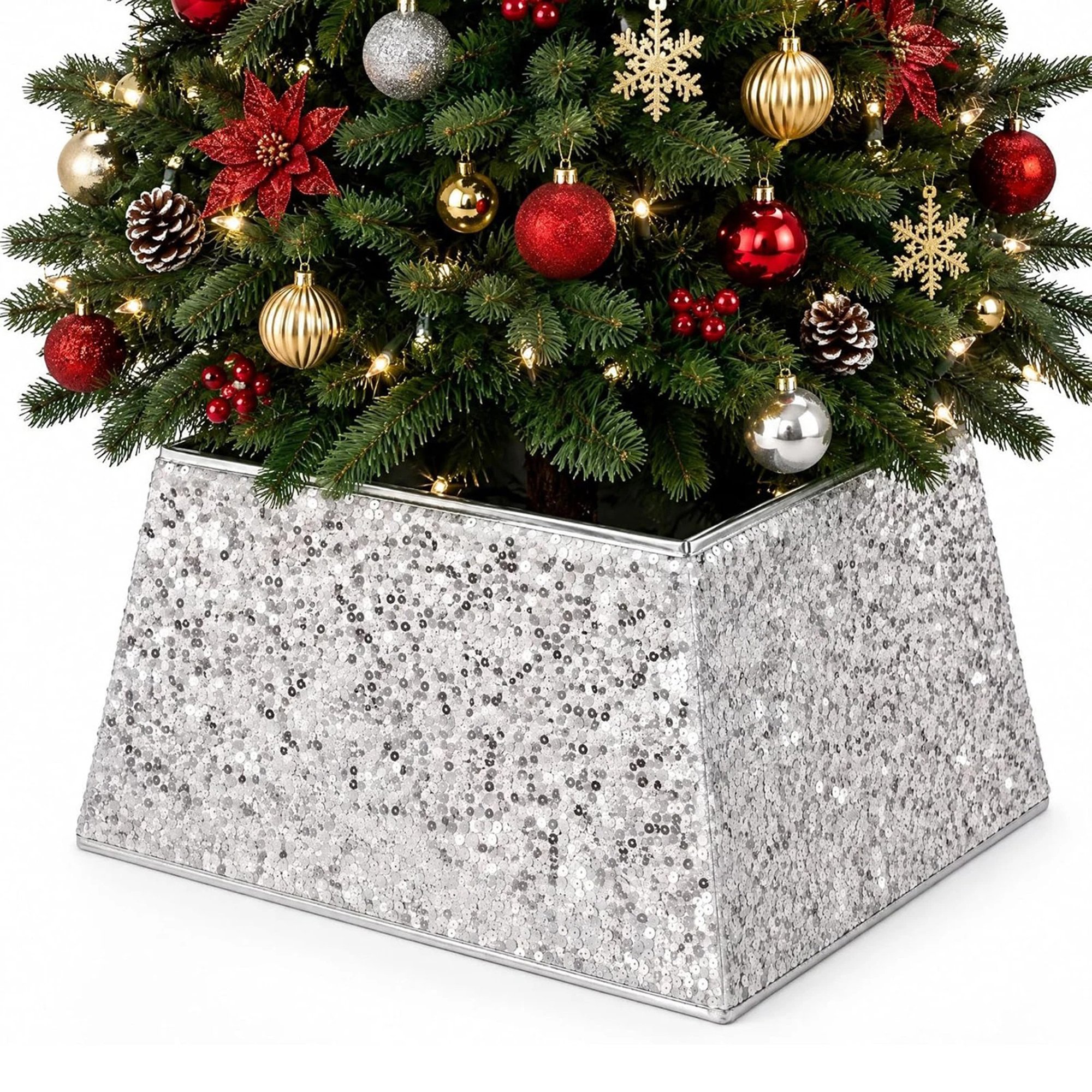 My Christmas Square Folding Christmas Tree Skirt - Silver