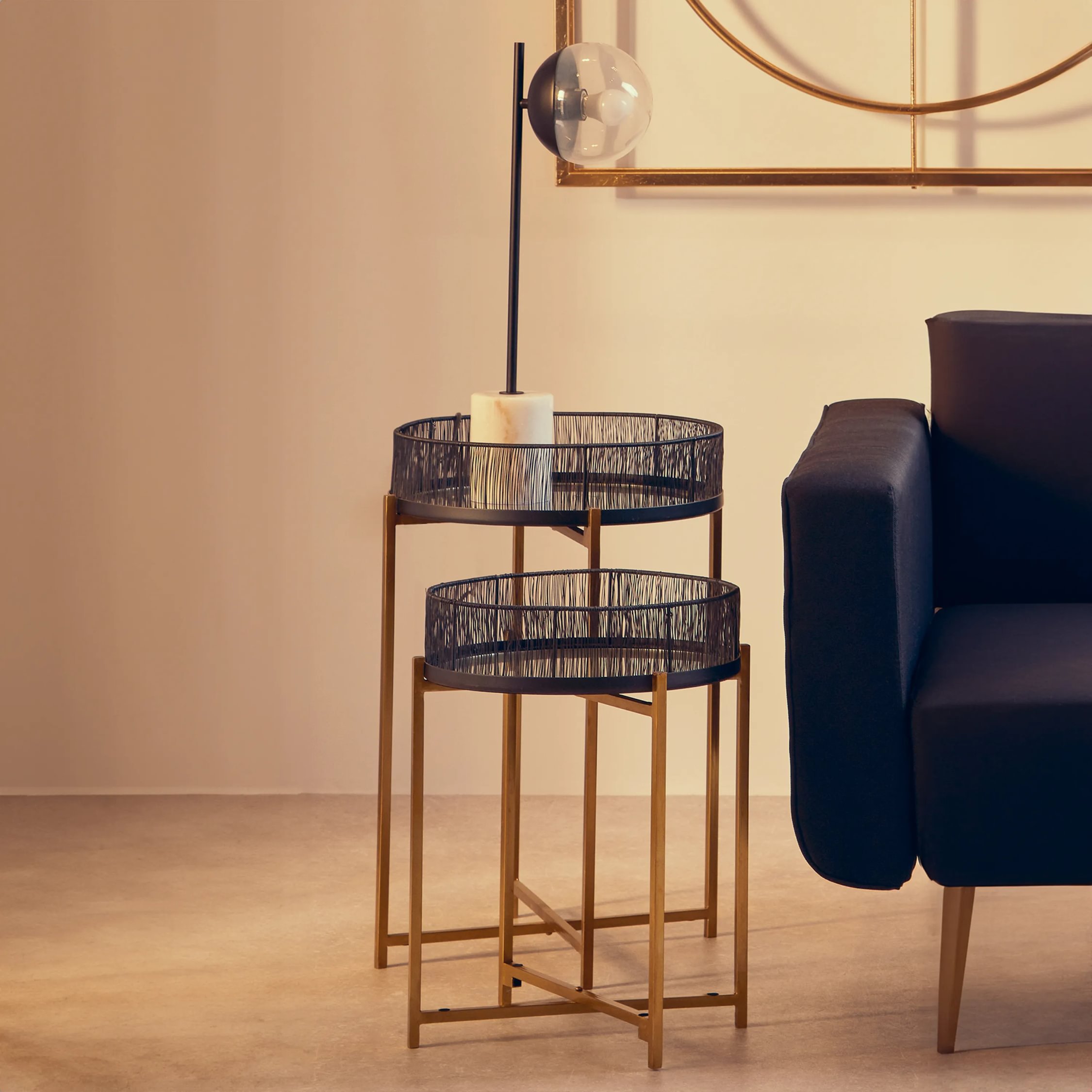 Orsina Iron Wire Side Tables Set of 2 - Black and Gold