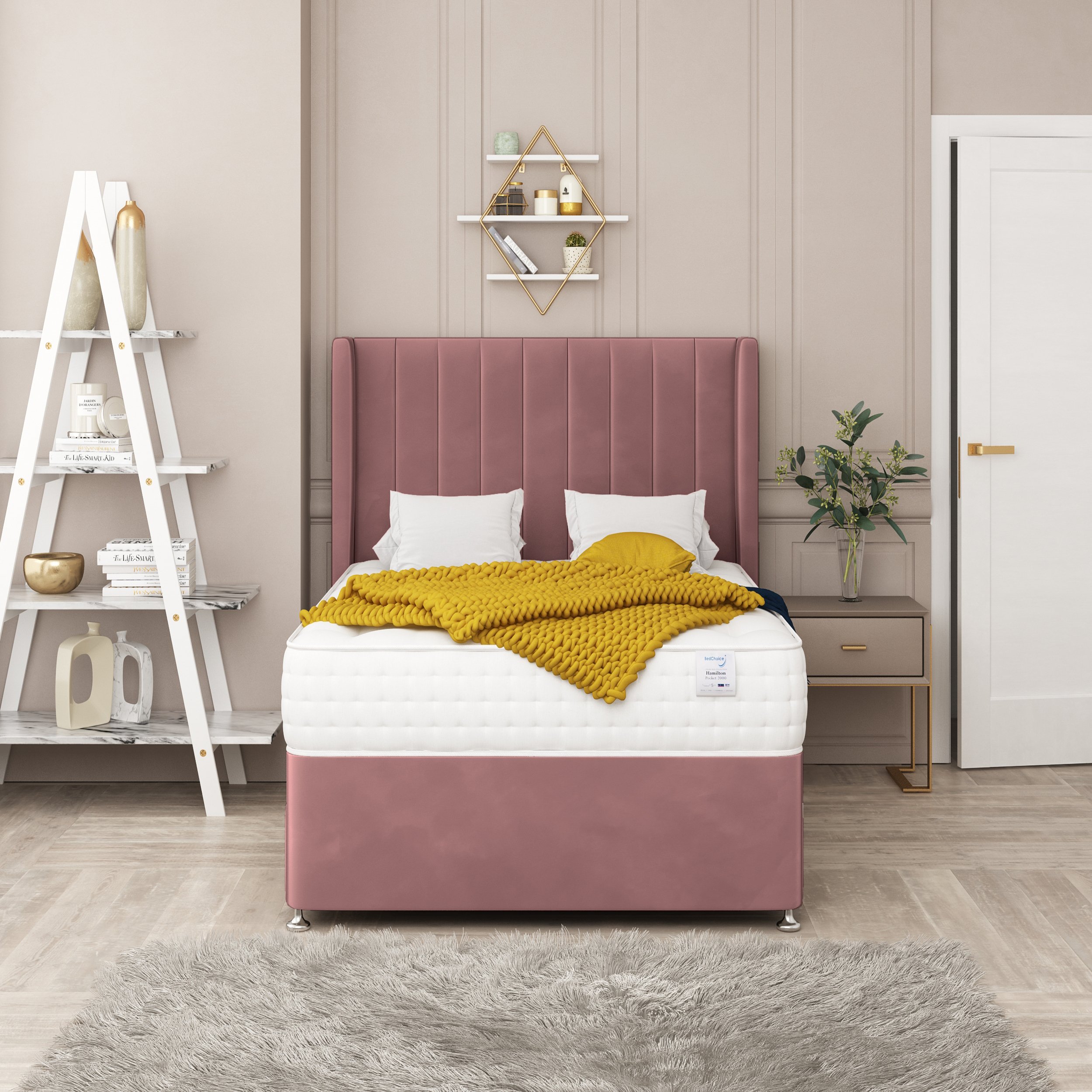 Bed Choices Regent King 26" Headboard Divan Bed Set - Pink