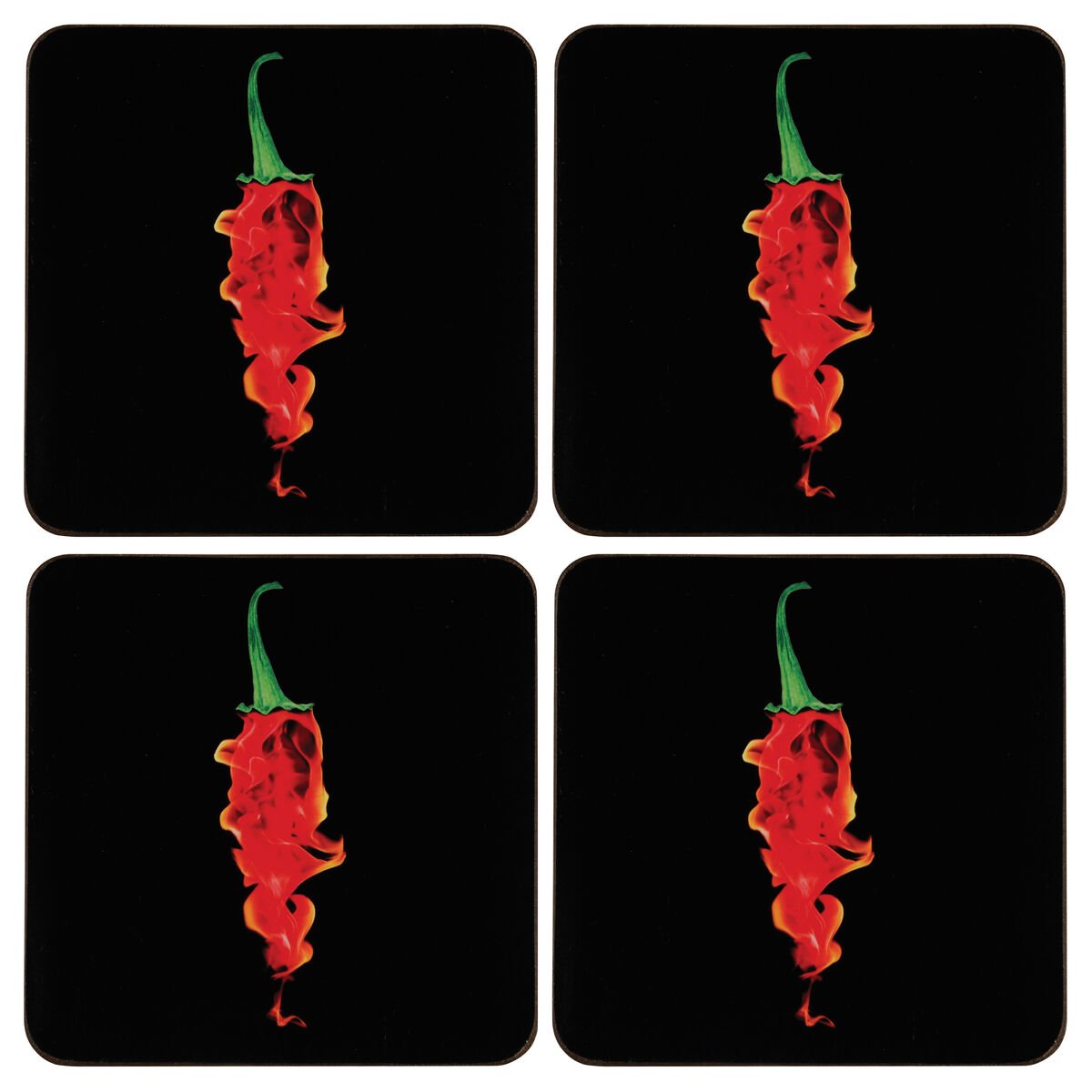 Orsina Set Of 4 Flaming Chilli Coasters - Black