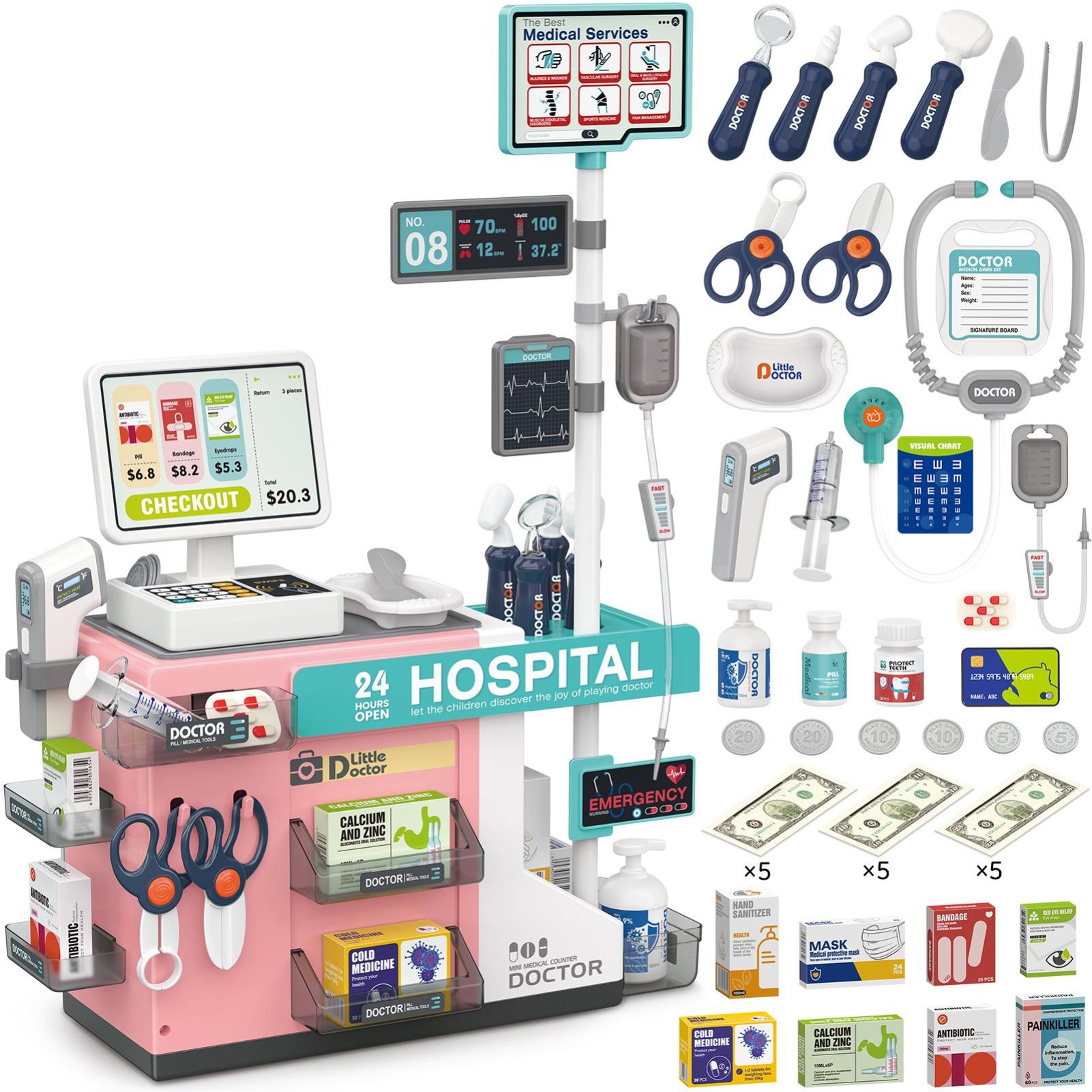 deAO Medical Station Doctor Kit - Pink