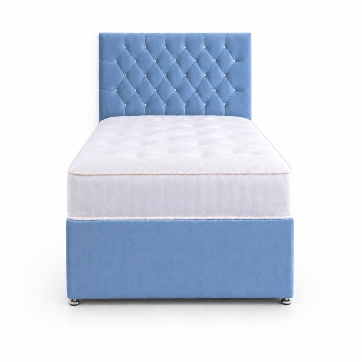 Comfy Deluxe 4ft Small Double       Velvet  Divan Bed Set -  Sky Blue