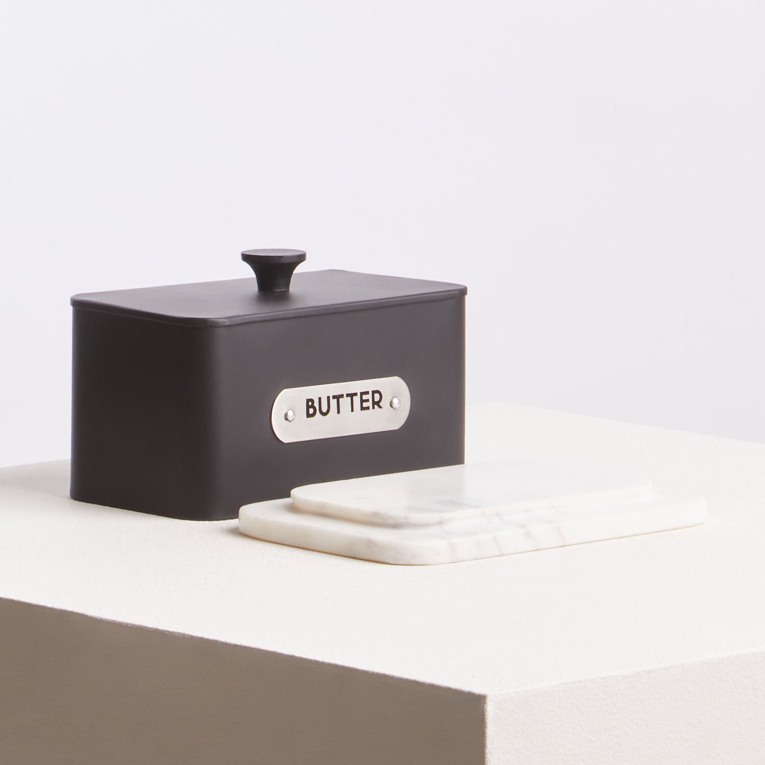 Orsina Liberty Enamel Marble Butter Dish – Black and White