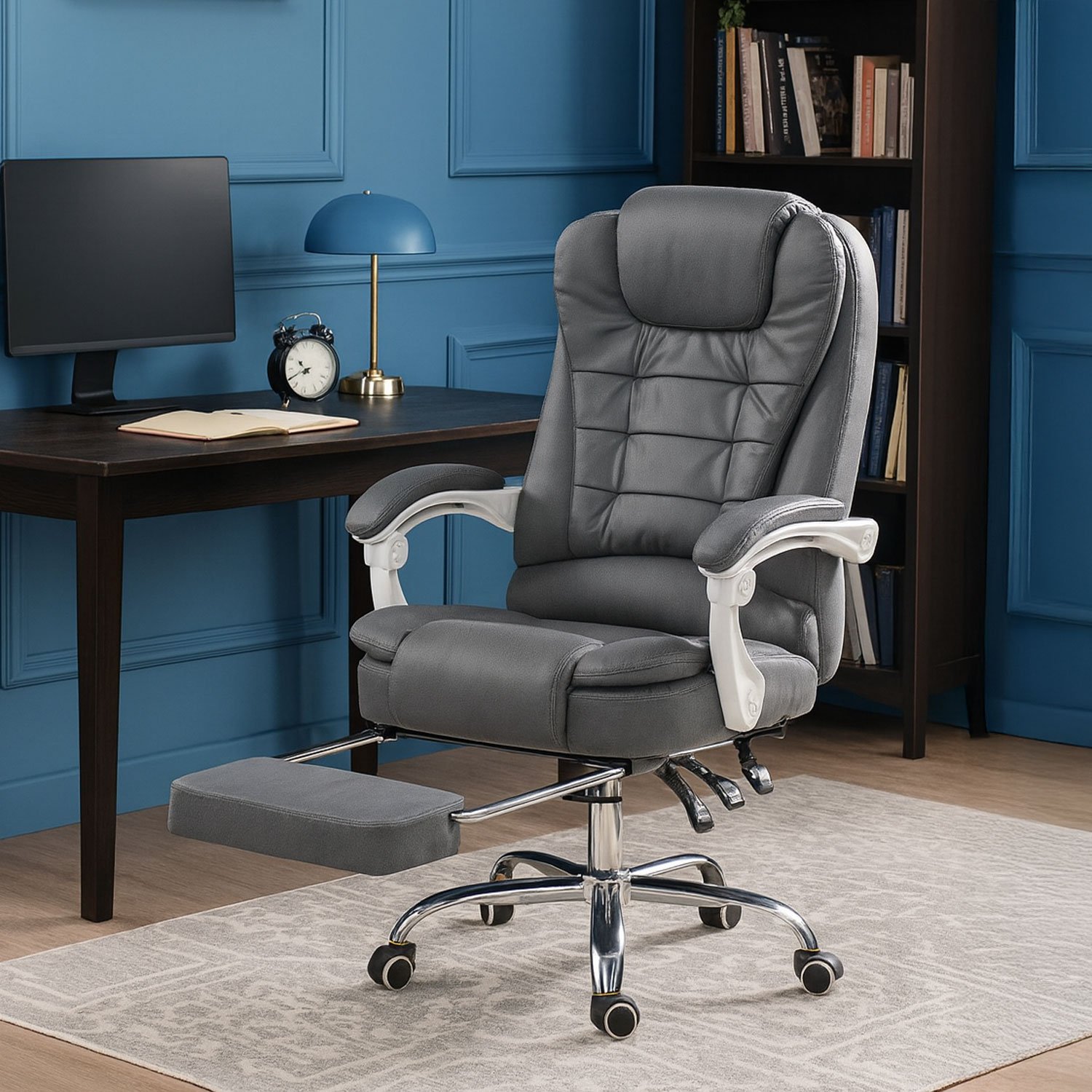 Neo Faux Leather Computer Recliner Massage Chair With Footrest - Dark Grey