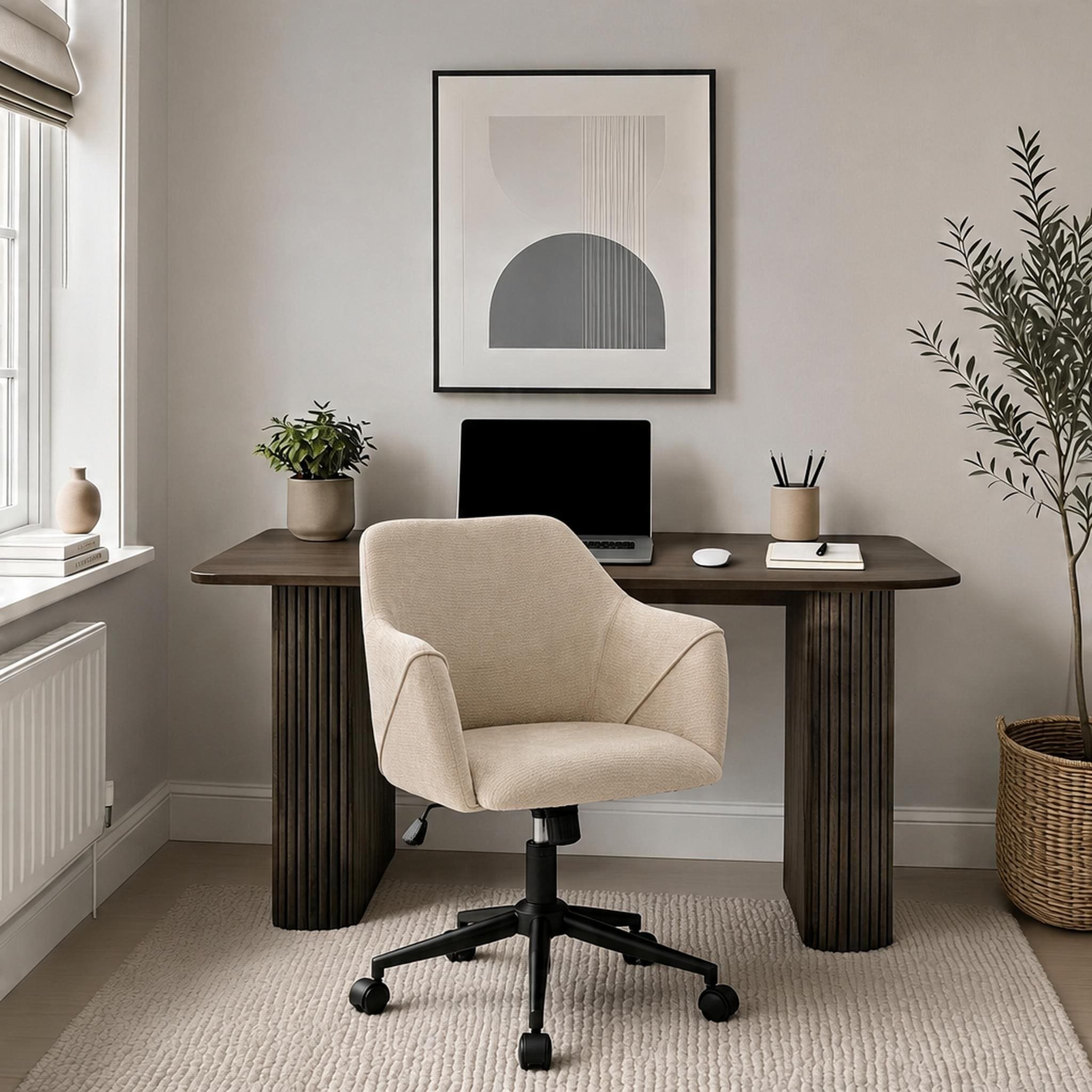 Home Source Monroe Desk & Lumera Adjustable Chair Set – Walnut & Beige
