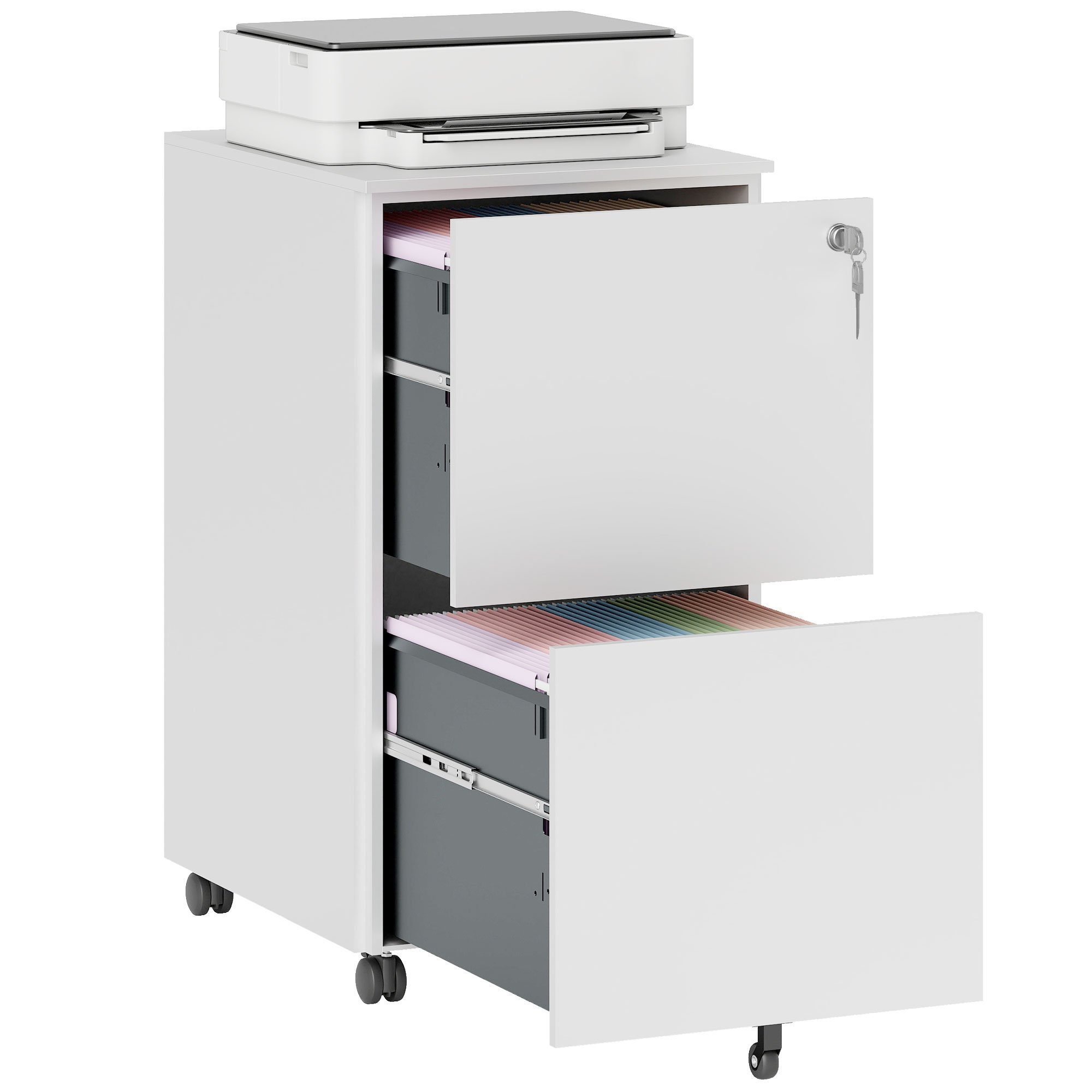 Vinsetto 2 Drawer Steel Mobile File Cabinet - White