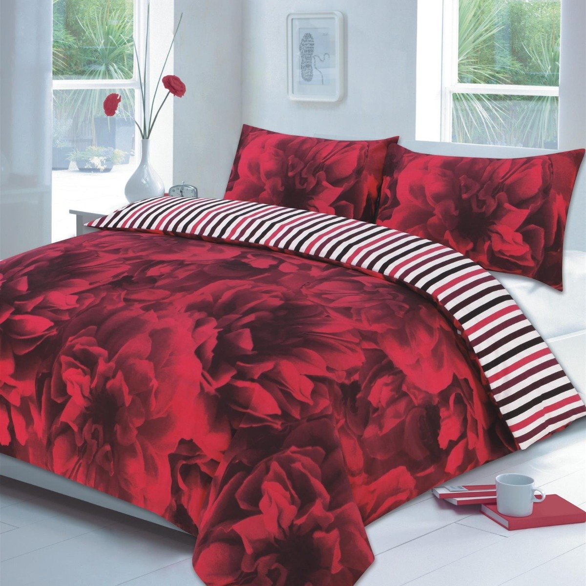 HomeSpace Direct Rose Red Duvet Cover Set - Super King