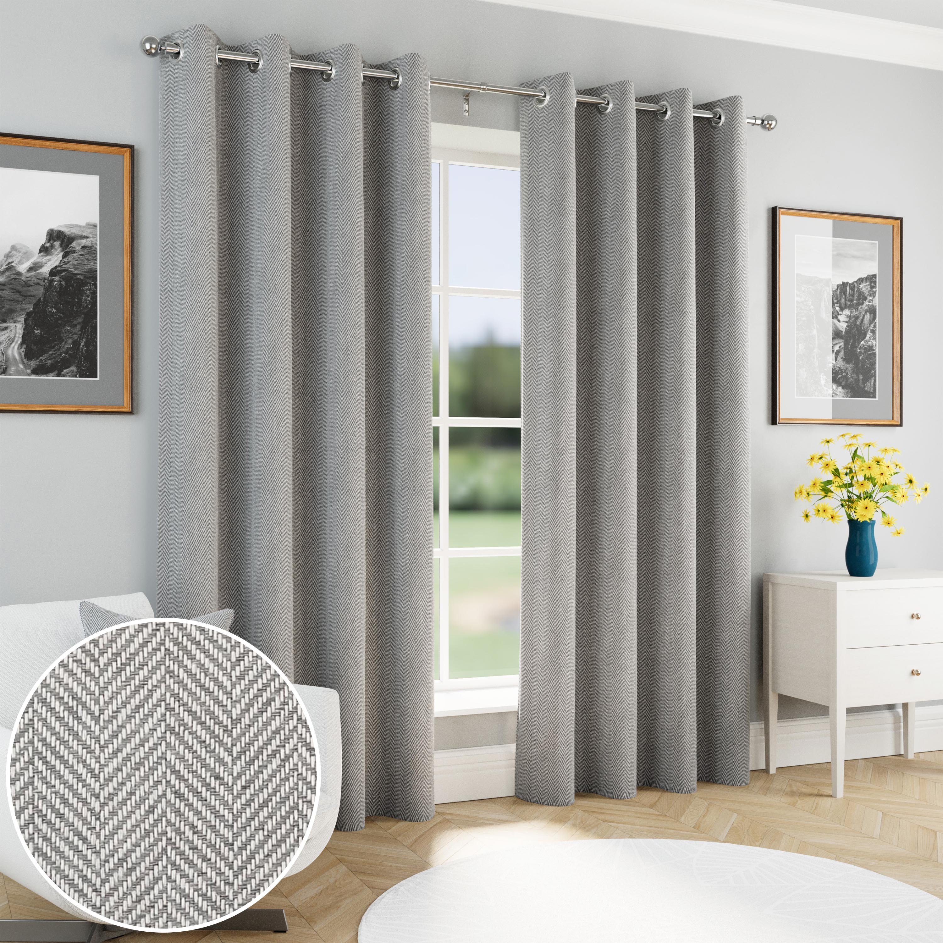 Enhanced Living Chester Eyelet Blackout Thermal Curtains - 168 x 229cm - Grey