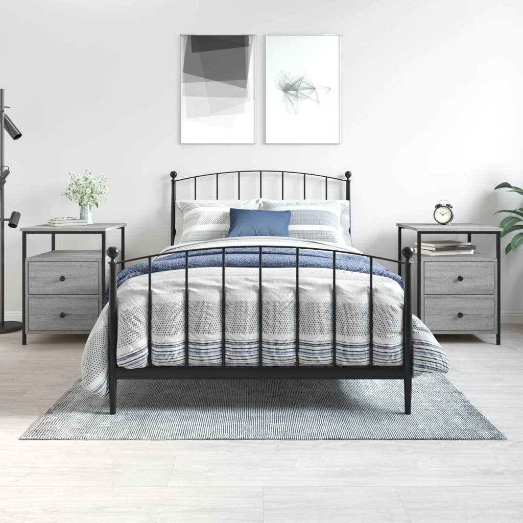 Walplus Pack of 2 Bedside Cabinet - Grey and Oak - 44 x 45 x 60 cm