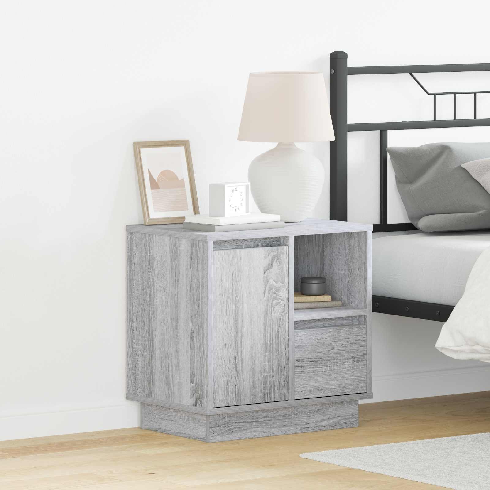 Walplus 1 Drawer Engineered Wood Bedside Cabinet - Grey - 50 x 34.5 x 50 cm