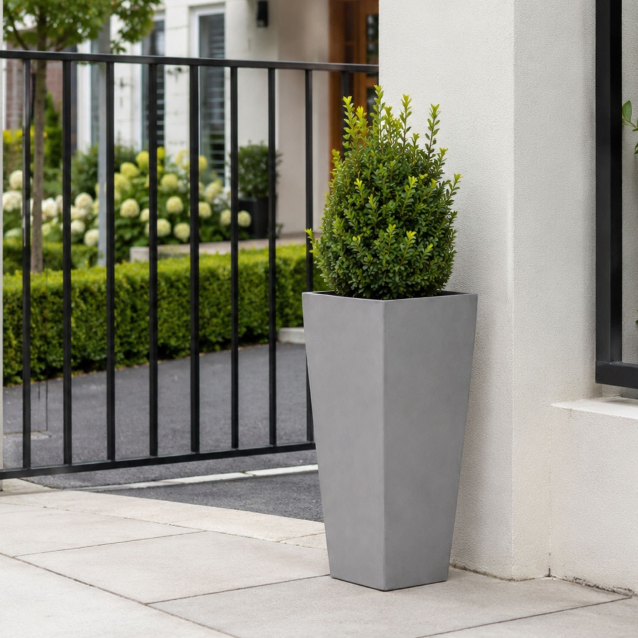 Fargro Home and Garden 80L Polystone Tall Tapered Square Pot - Light Grey