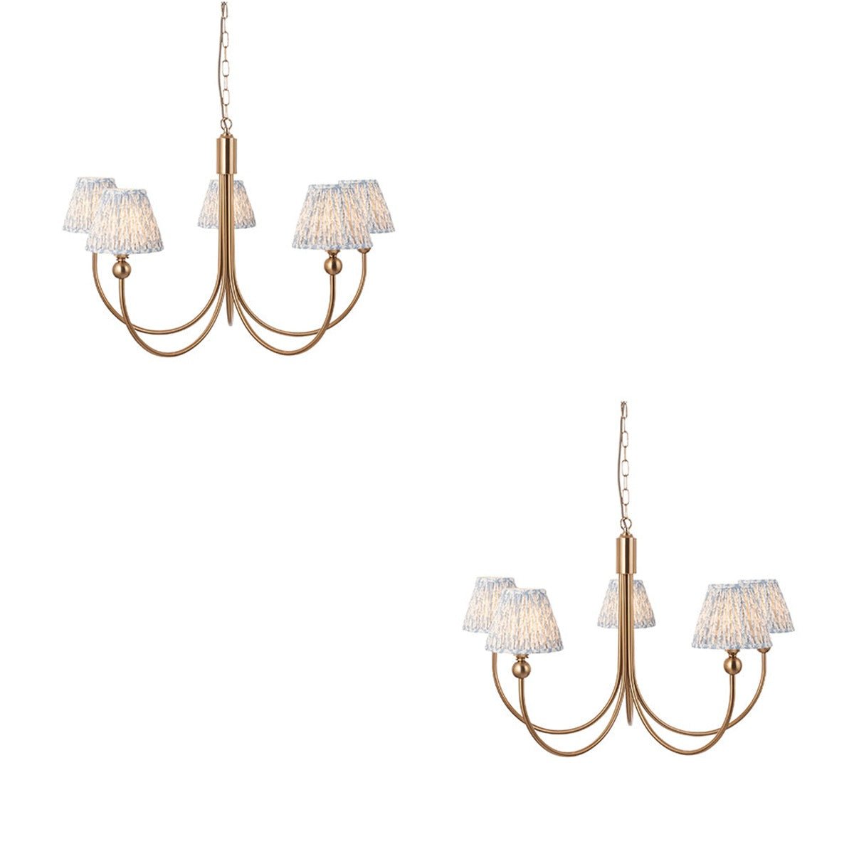 Loops Direct Set of 2 Brushed Aged Brass Pendant Light - Shell Bay Blue