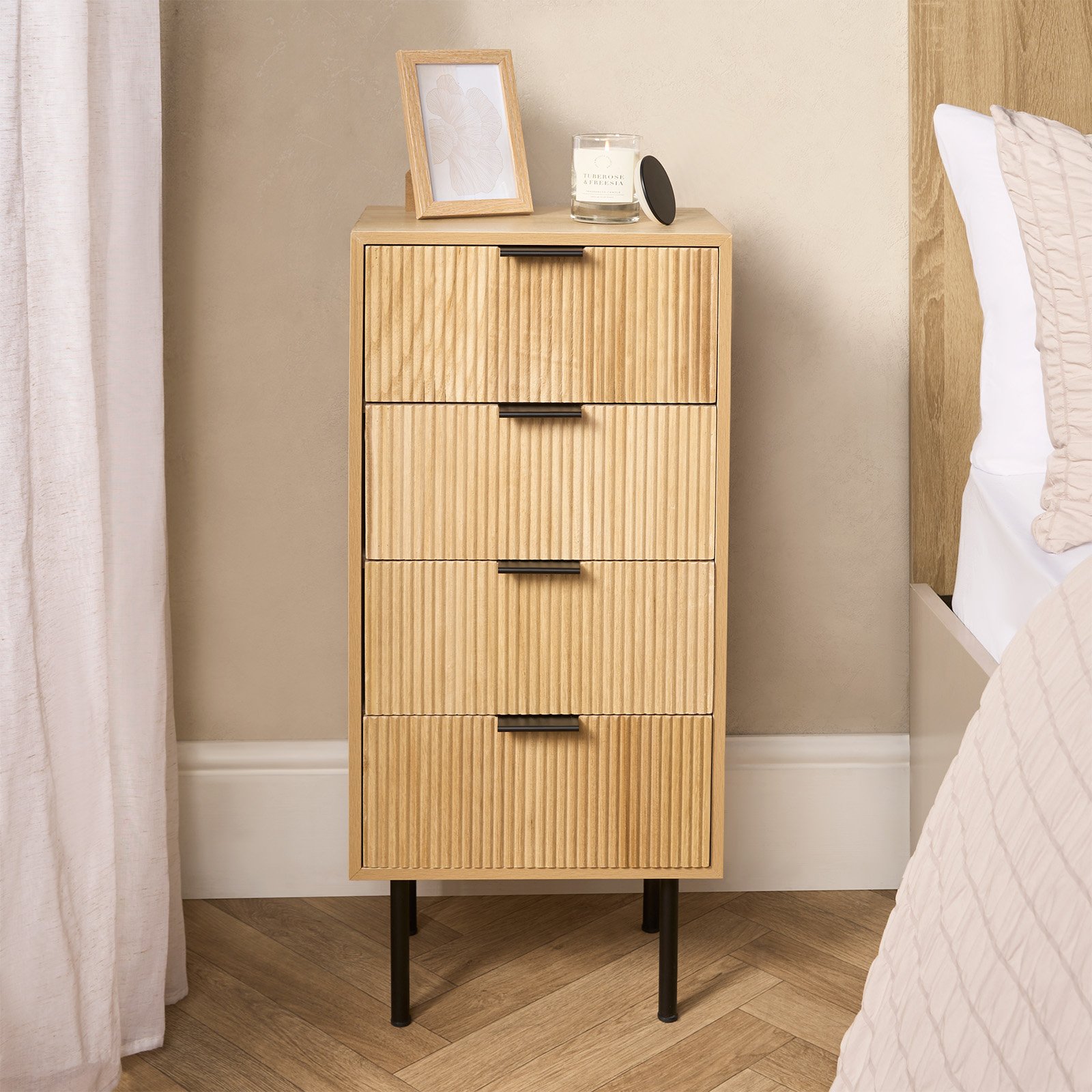 OHS Ribbed Engineered Wood 4 Drawer Unit - Light Wood