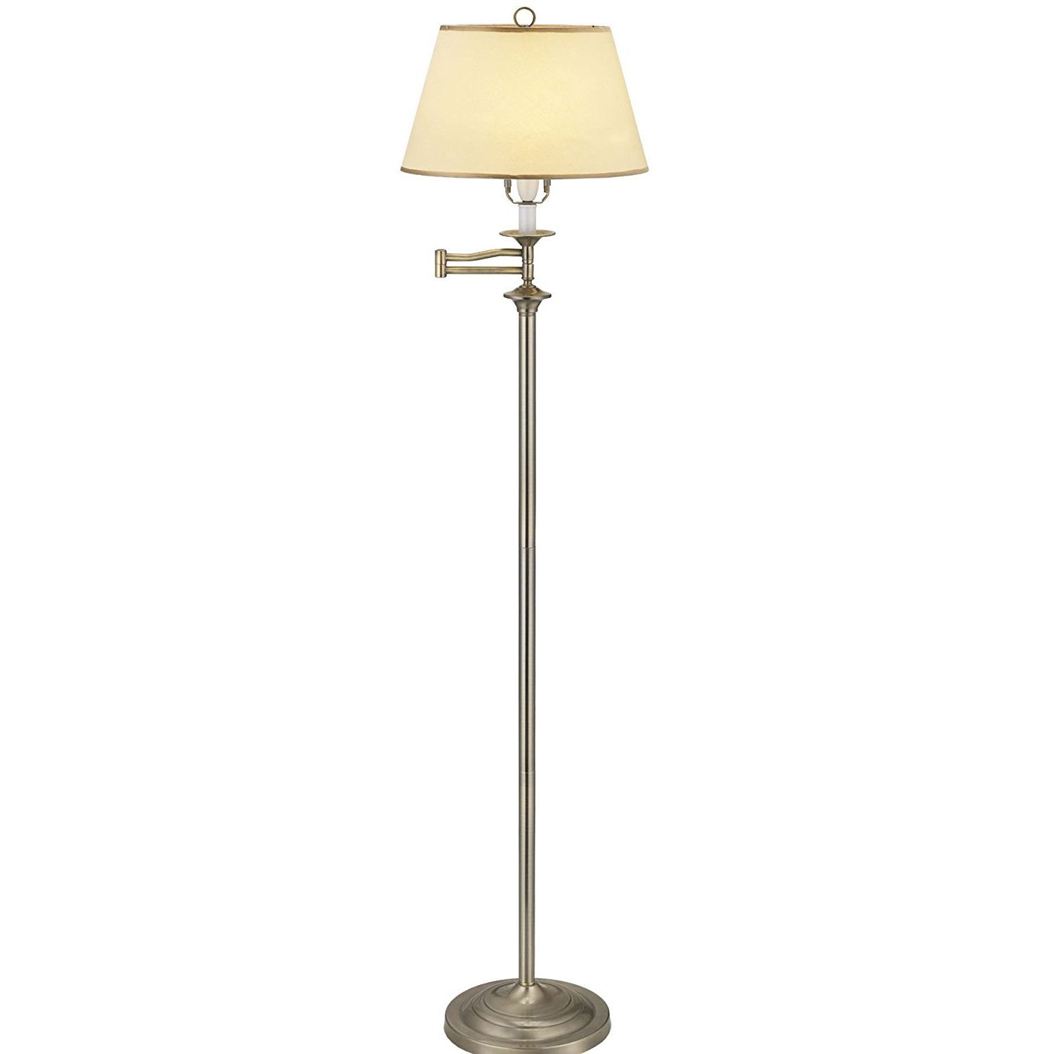 Happy Homewares Antique Brass Swing Arm with Cream Floor Lamp - 36cm