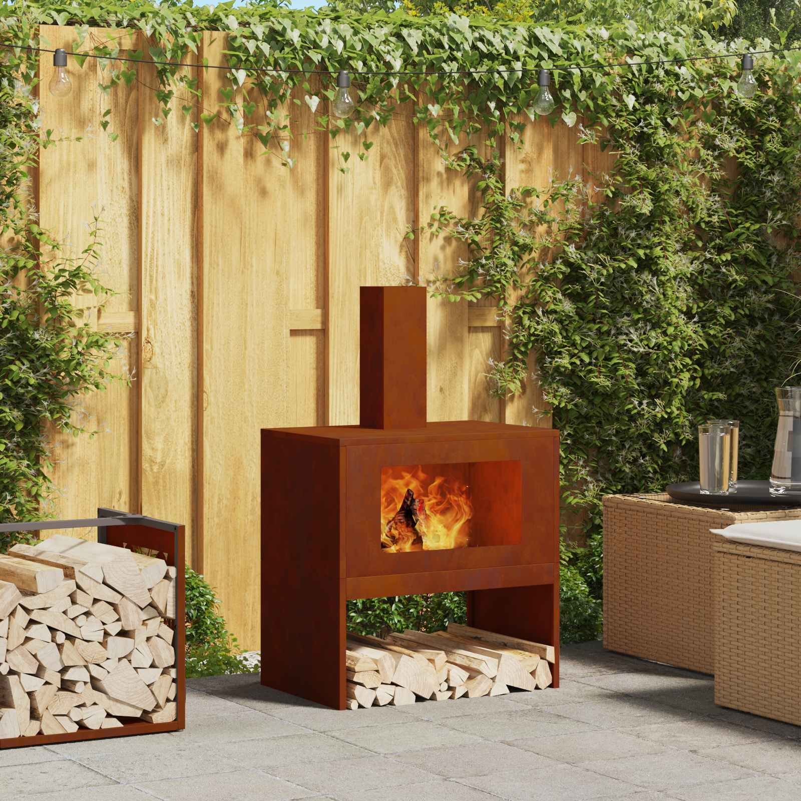 Walplus Steel Fire Pit Weathering - Brown - 60 x 40 x 96 cm