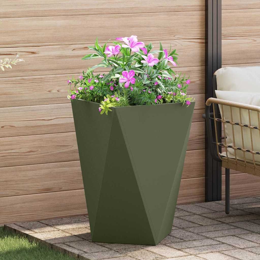 Walplus Steel Garden Planter - Olive Green - 50 x 50 x 75 cm
