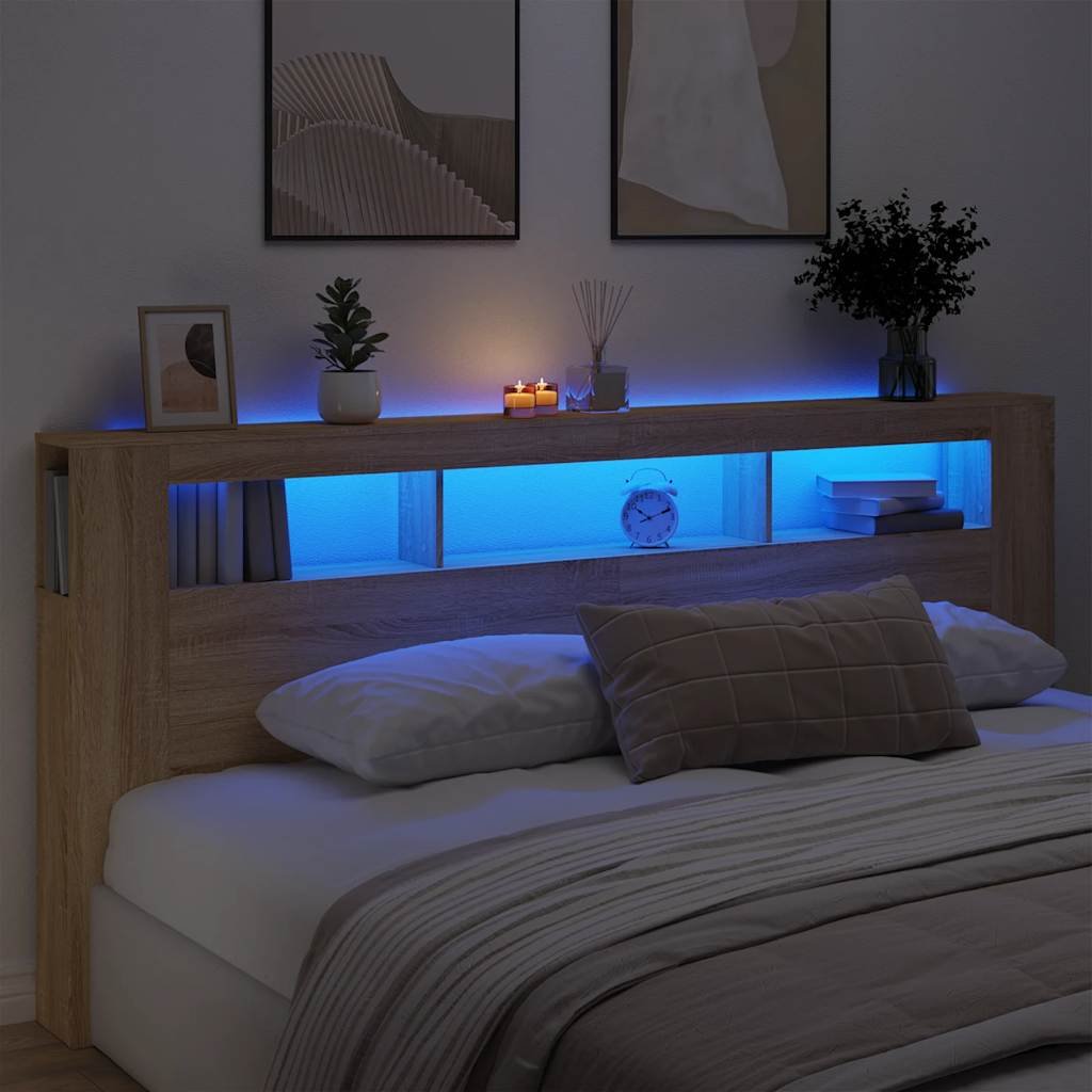 Walplus Engineered Wood LED Headboard - Light Oak - 220 x 18.5 x 103.5 cm