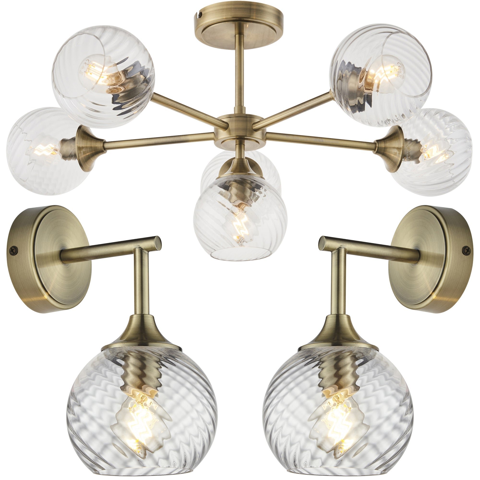 Loops Direct 6-Light Ceiling and 2 Wall Lights - Antique Brass