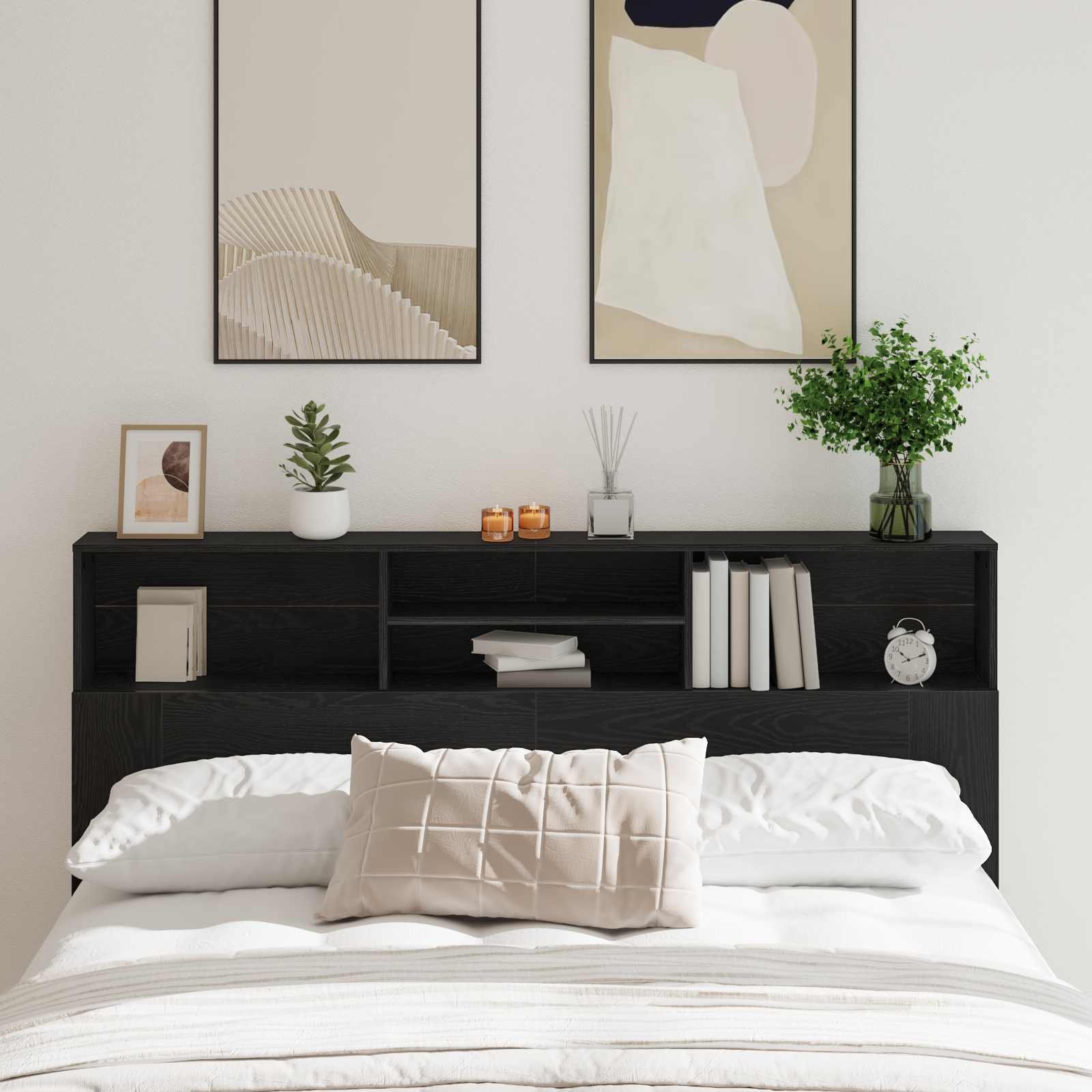 Walplus Engineered Wood Headboard Cabinet - Black Ash - 180 x 19 x 103.5 cm