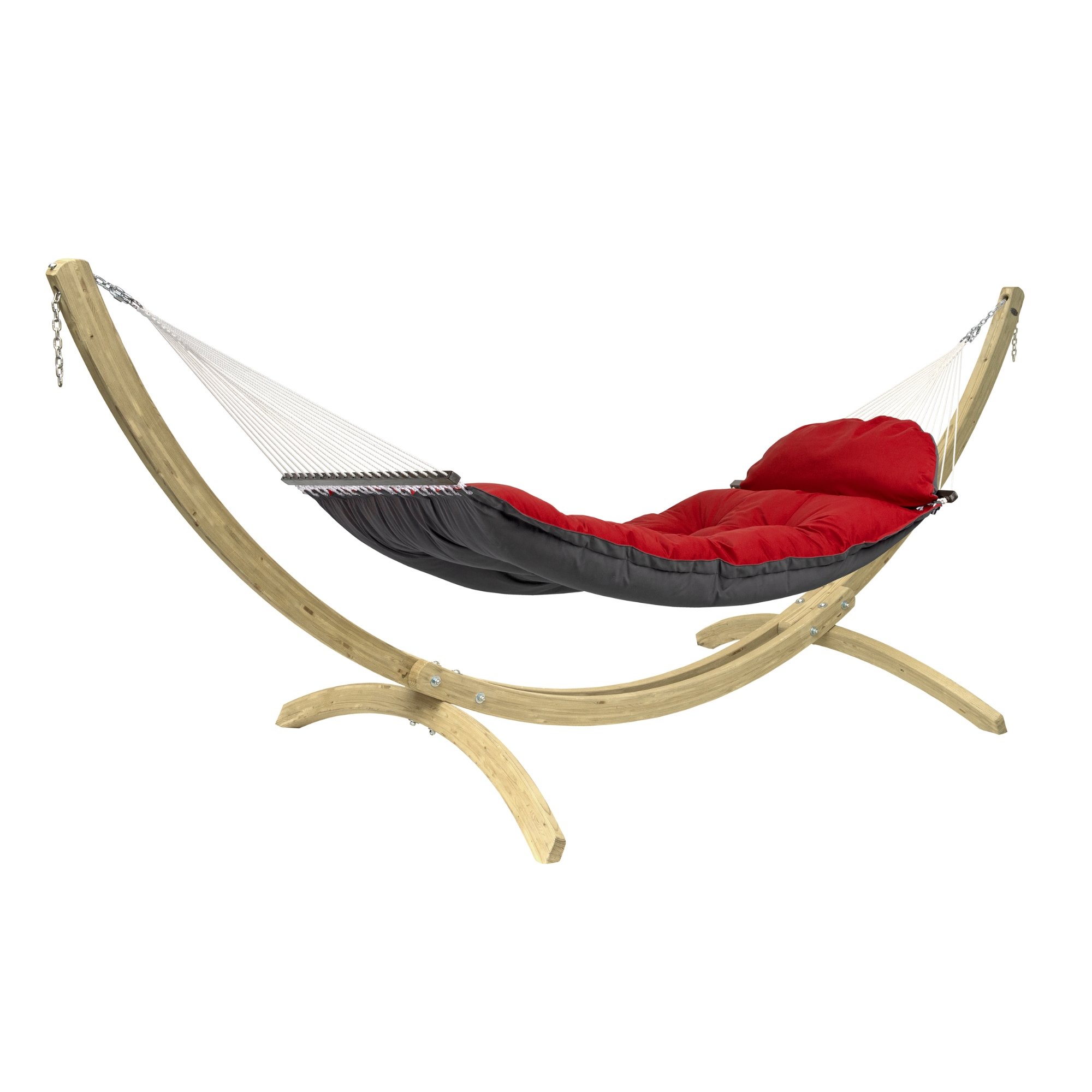 Amazonas Fat Hammock and Wooden Stand Set – Red