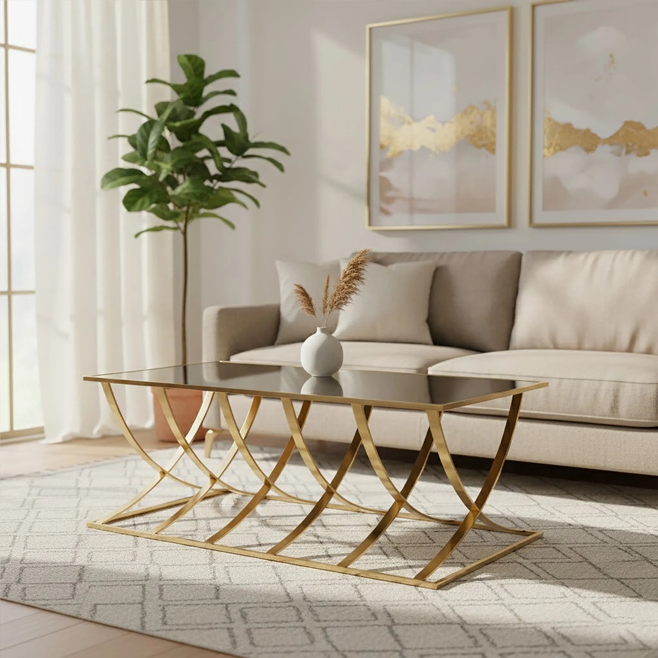 Orsina Reena Mirrored Glass Coffee Table - Gold