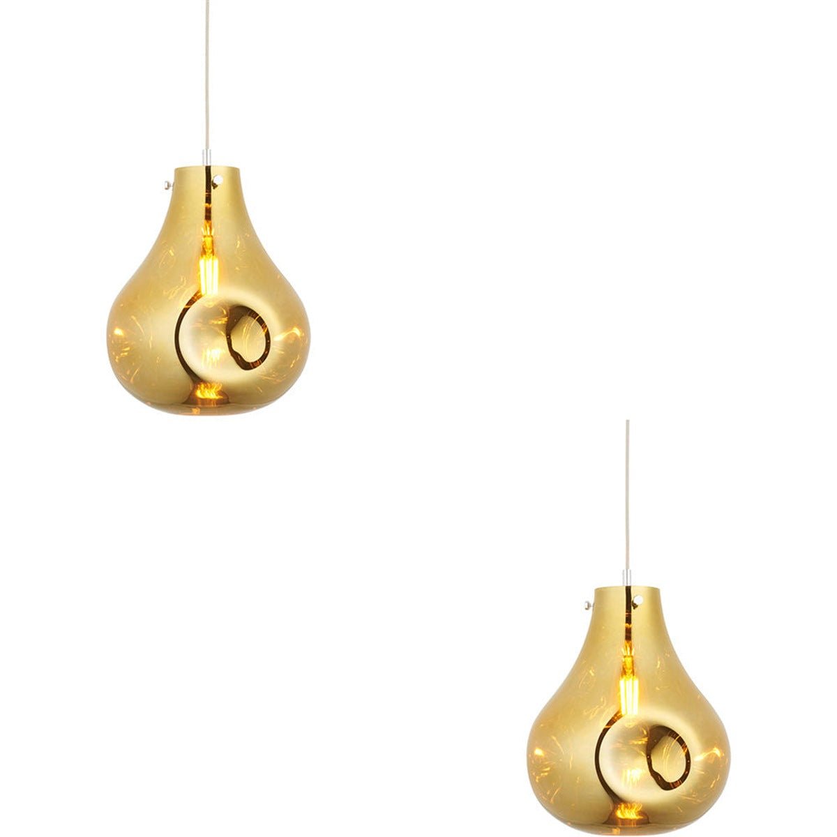 Loops Direct Set of 2 Glass and Steel LED Pendant Light - Gold Metallic