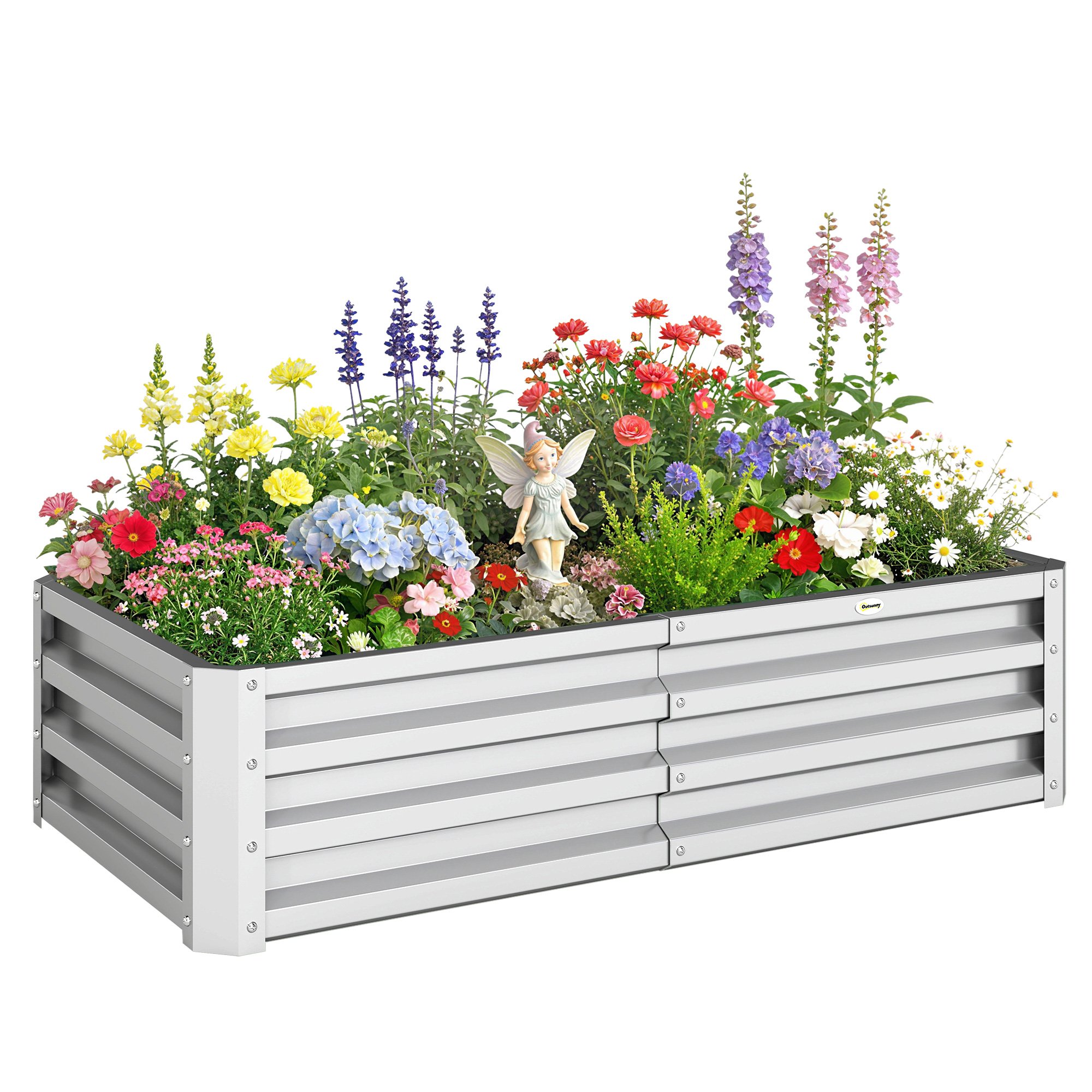 Outsunny Galvanised Steel Raised Garden Bed Set with Open Bottom – Silver