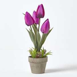 Homescapes Silk-like Polyester Artificial Tulip Plant - Purple