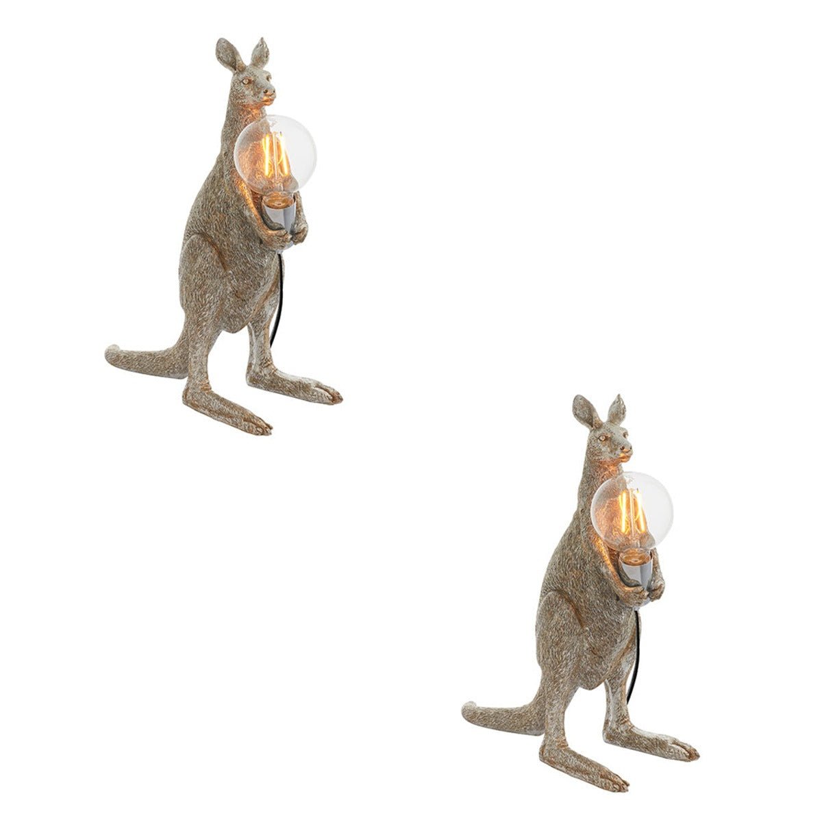 Loops Direct Pack of 2 Resin Kangaroo Table Lamp - Vintage Silver