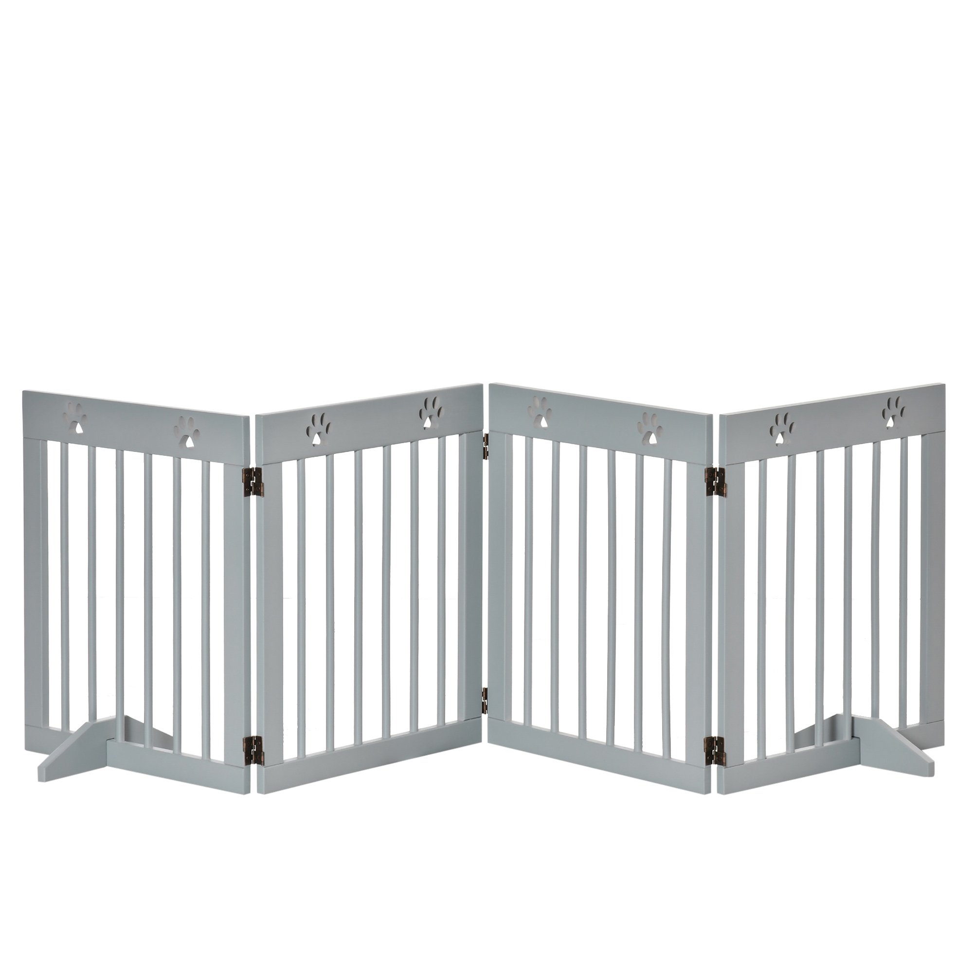 PawHut 4-Panel Wooden Freestanding Pet Gate - 204cm - Light Grey