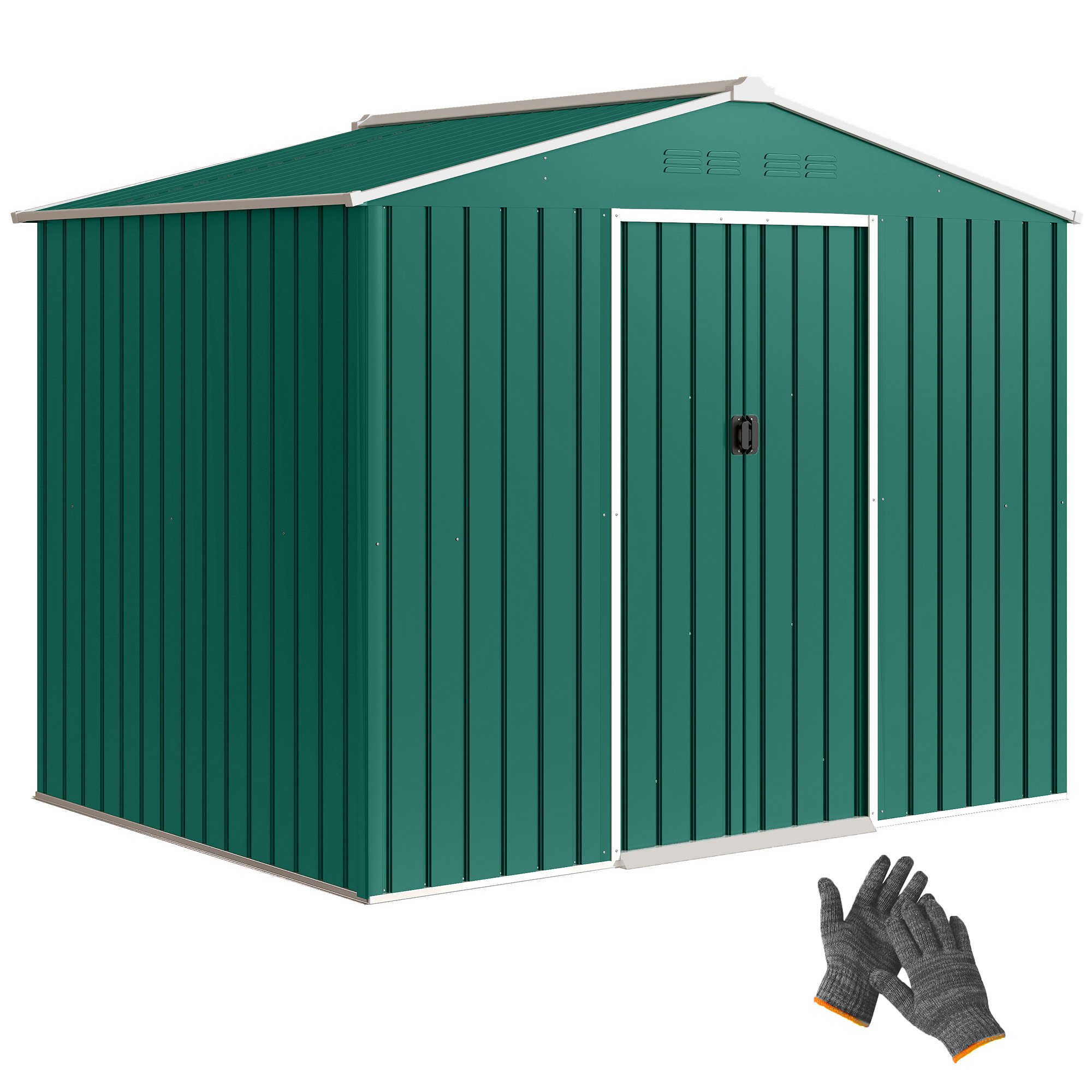 Outsunny Galvanised Metal Garden Shed with Sliding Doors - Green